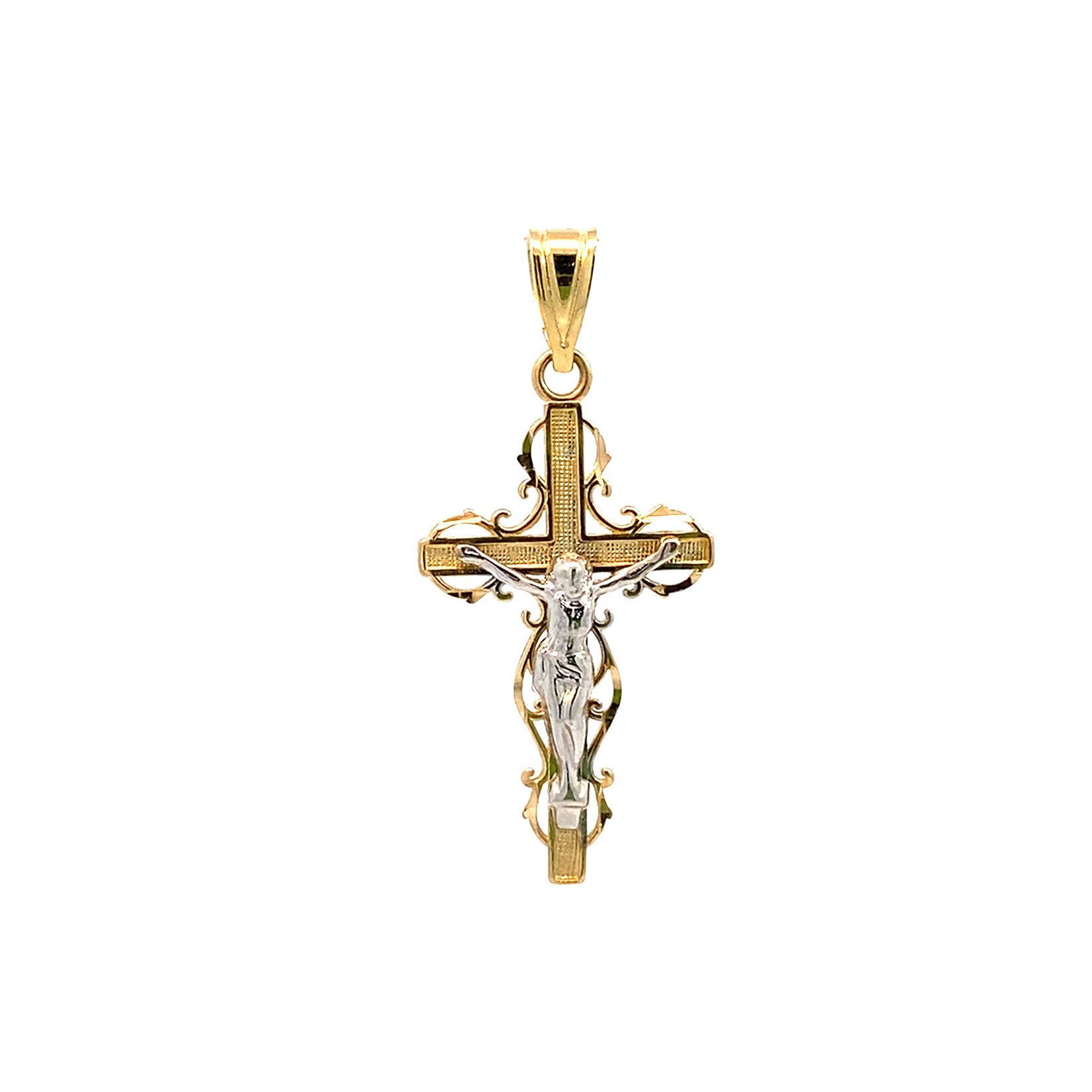14K Yellow Gold  Two Tone 28mmx16mm Crucifix