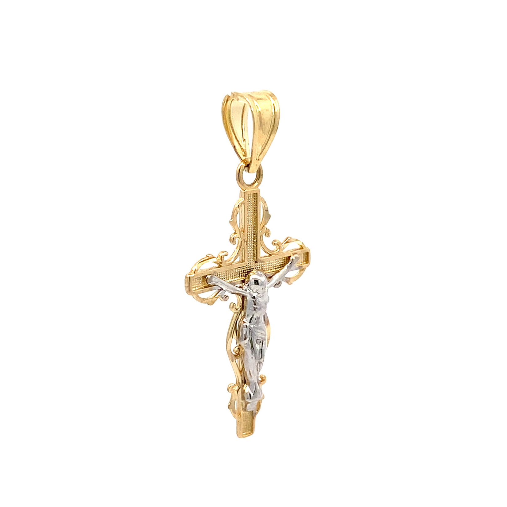 14K Yellow Gold  Two Tone 28mmx16mm Crucifix