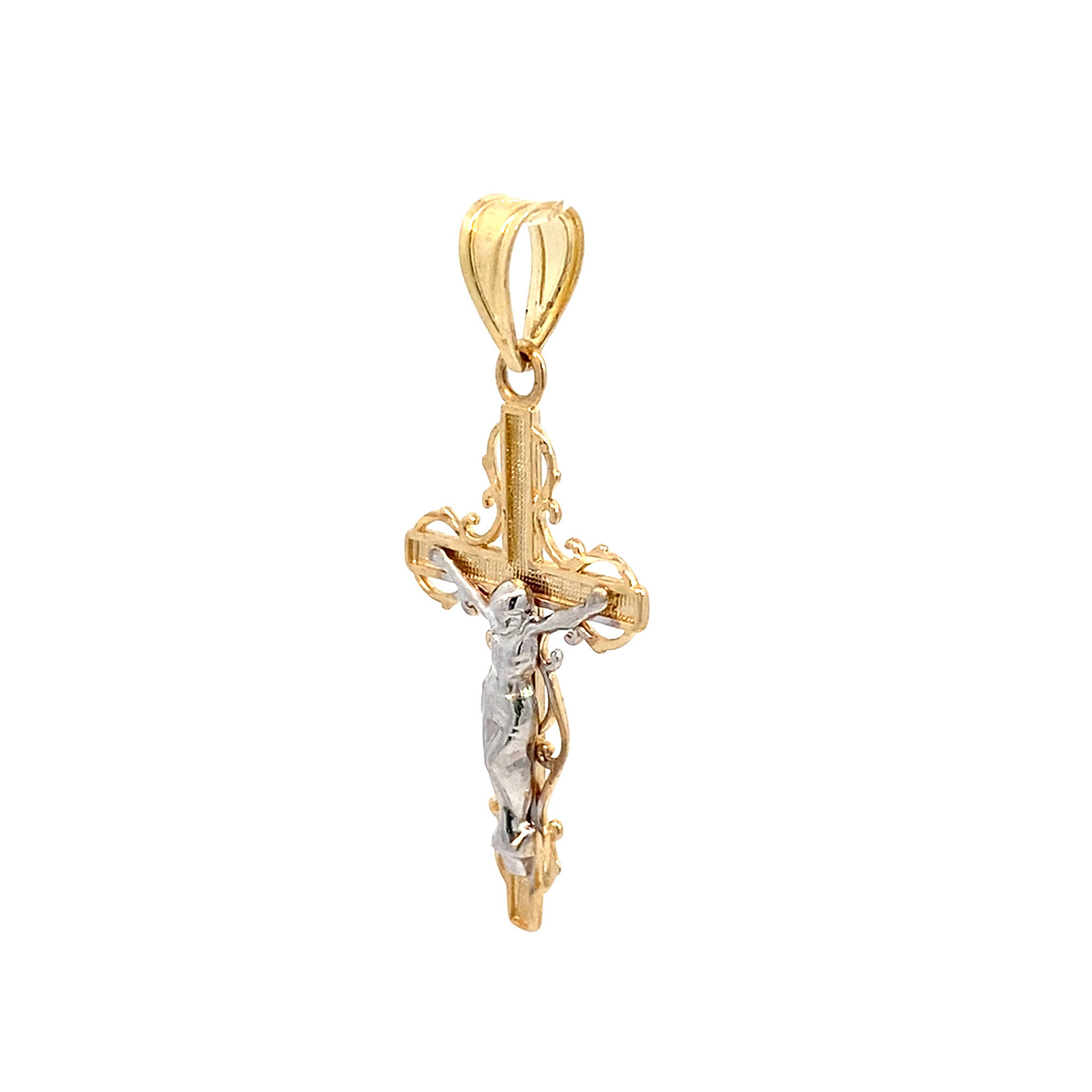 14K Yellow Gold  Two Tone 28mmx16mm Crucifix