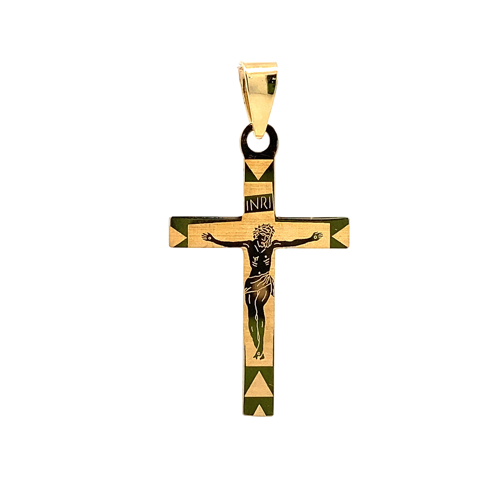 14K Yellow Gold 34x21mm Laser Engraved Crucifix