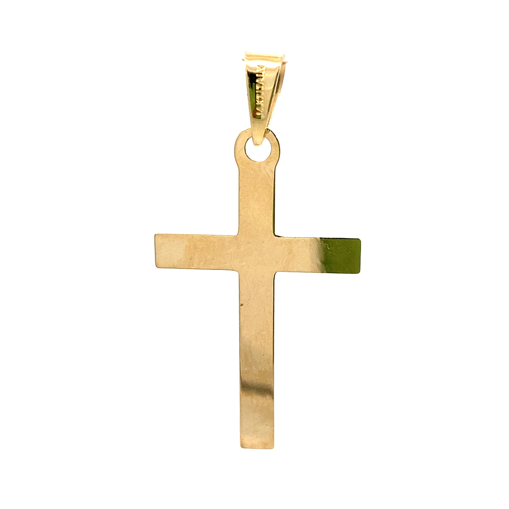 14K Yellow Gold 34x21mm Laser Engraved Crucifix