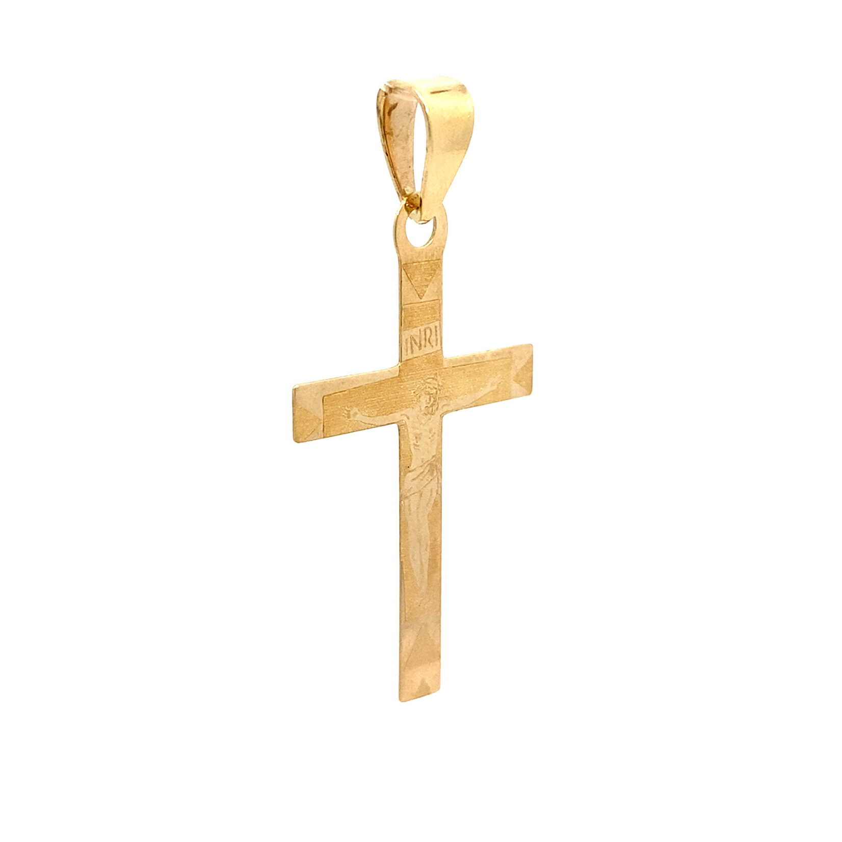 14K Yellow Gold 34x21mm Laser Engraved Crucifix