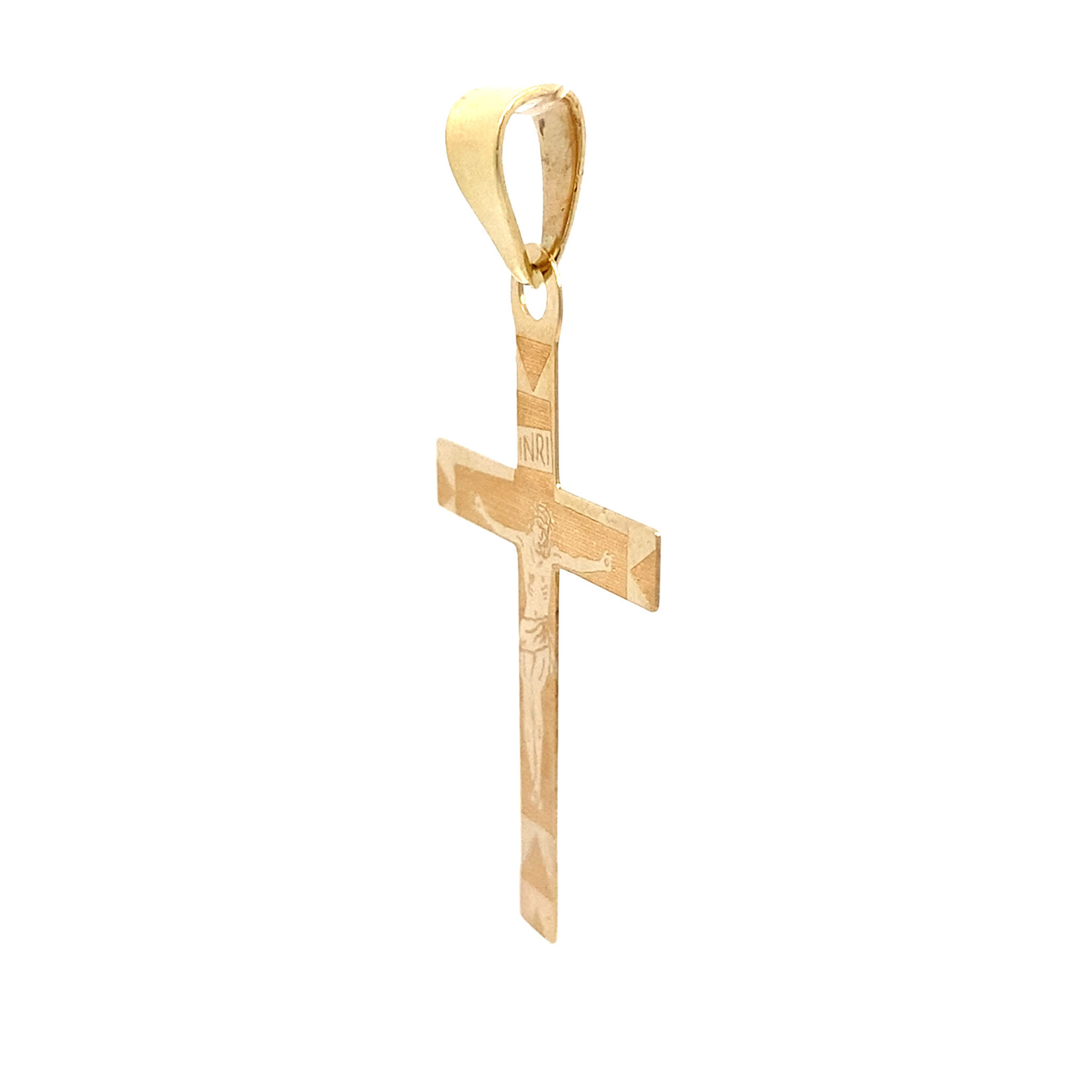 14K Yellow Gold 34x21mm Laser Engraved Crucifix