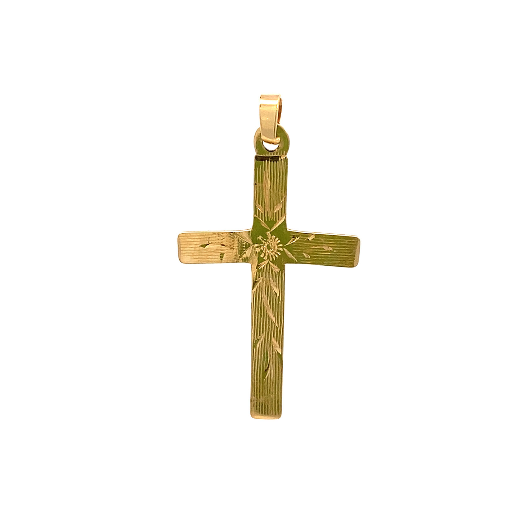 14K Yellow Gold 29x17mm Engraved Cross