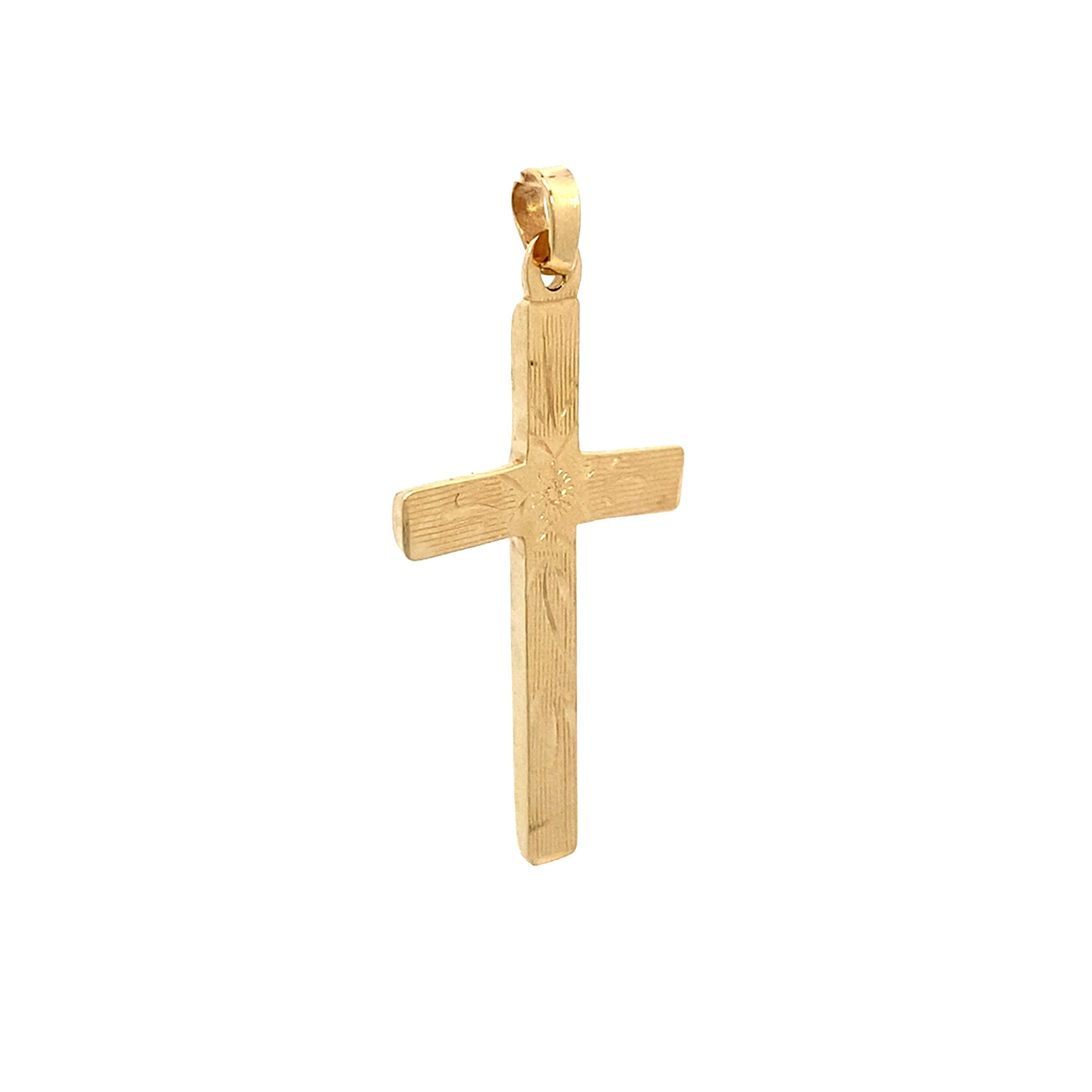 14K Yellow Gold 29x17mm Engraved Cross