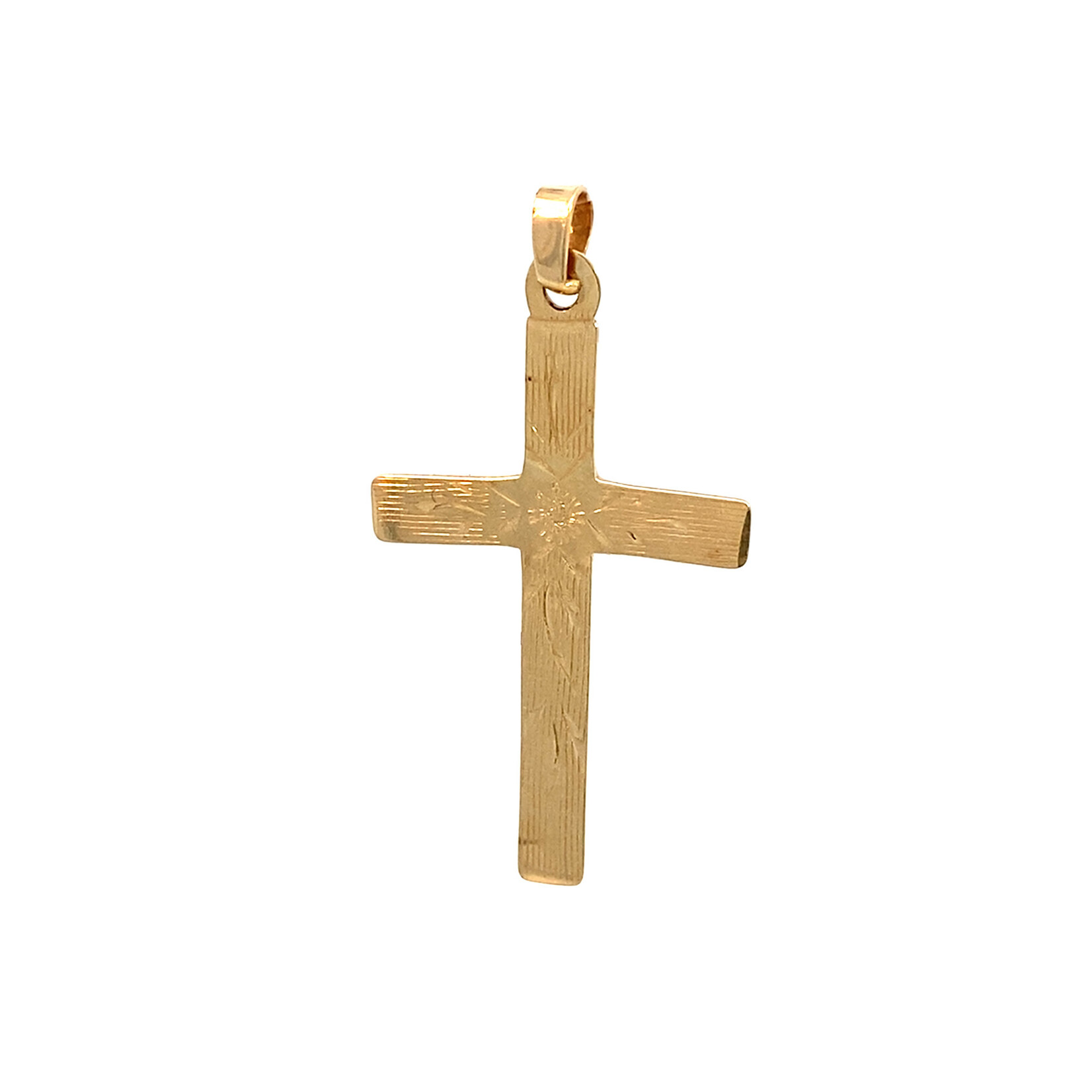 14K Yellow Gold 29x17mm Engraved Cross