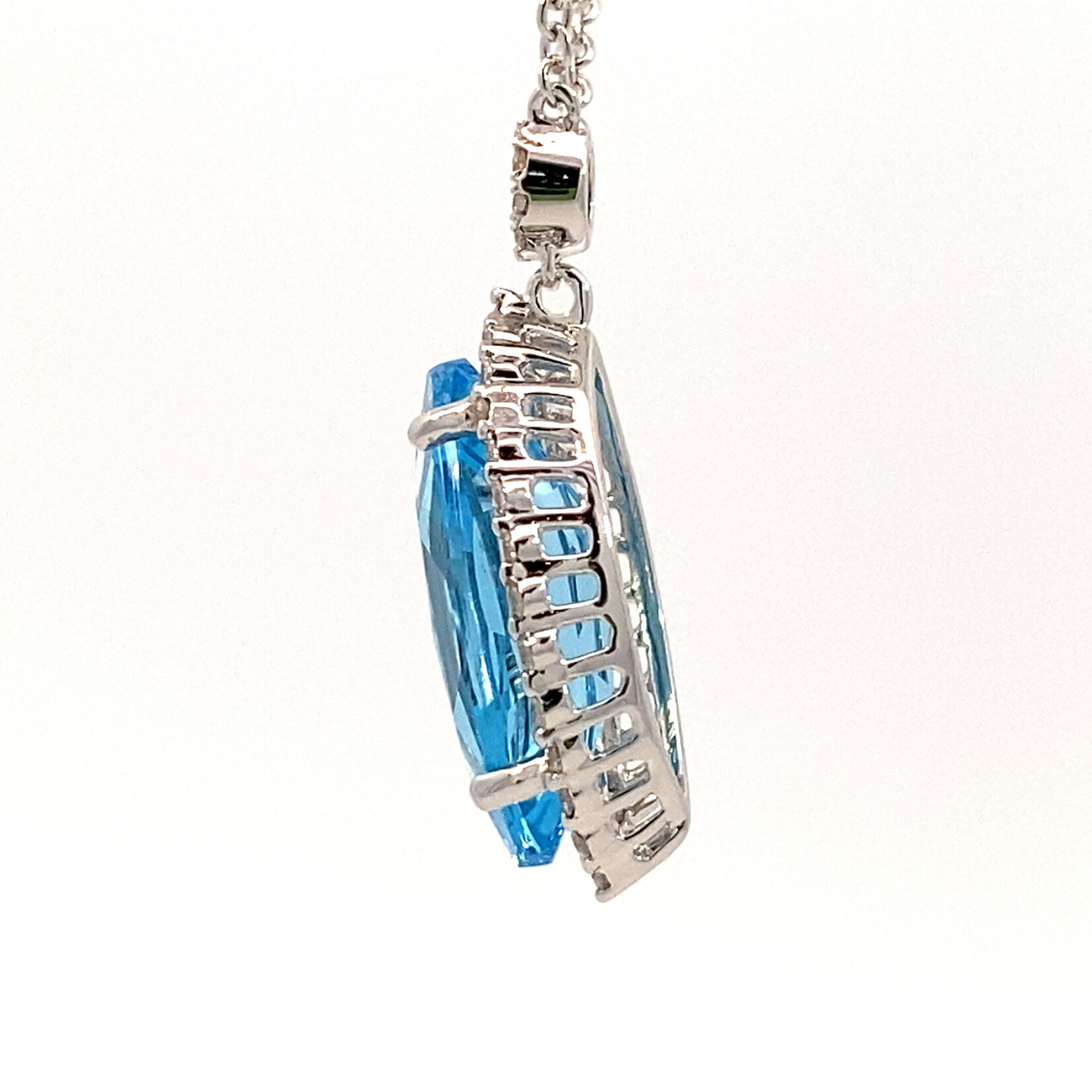 14K White Gold Swiss Blue Topaz & Diamond on 16" Chain