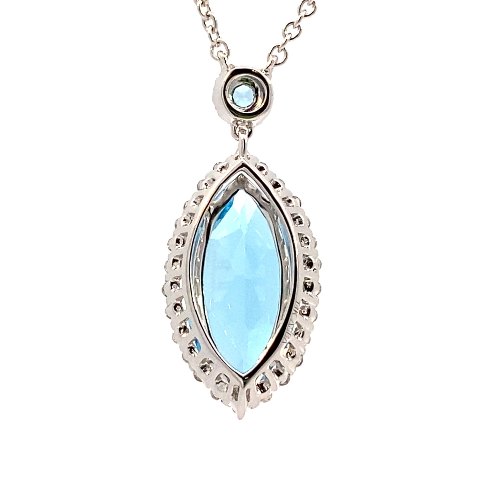 14K White Gold Swiss Blue Topaz & Diamond on 16" Chain