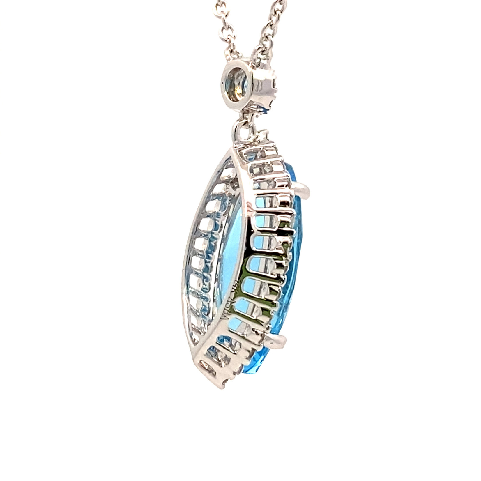 14K White Gold Swiss Blue Topaz & Diamond on 16" Chain