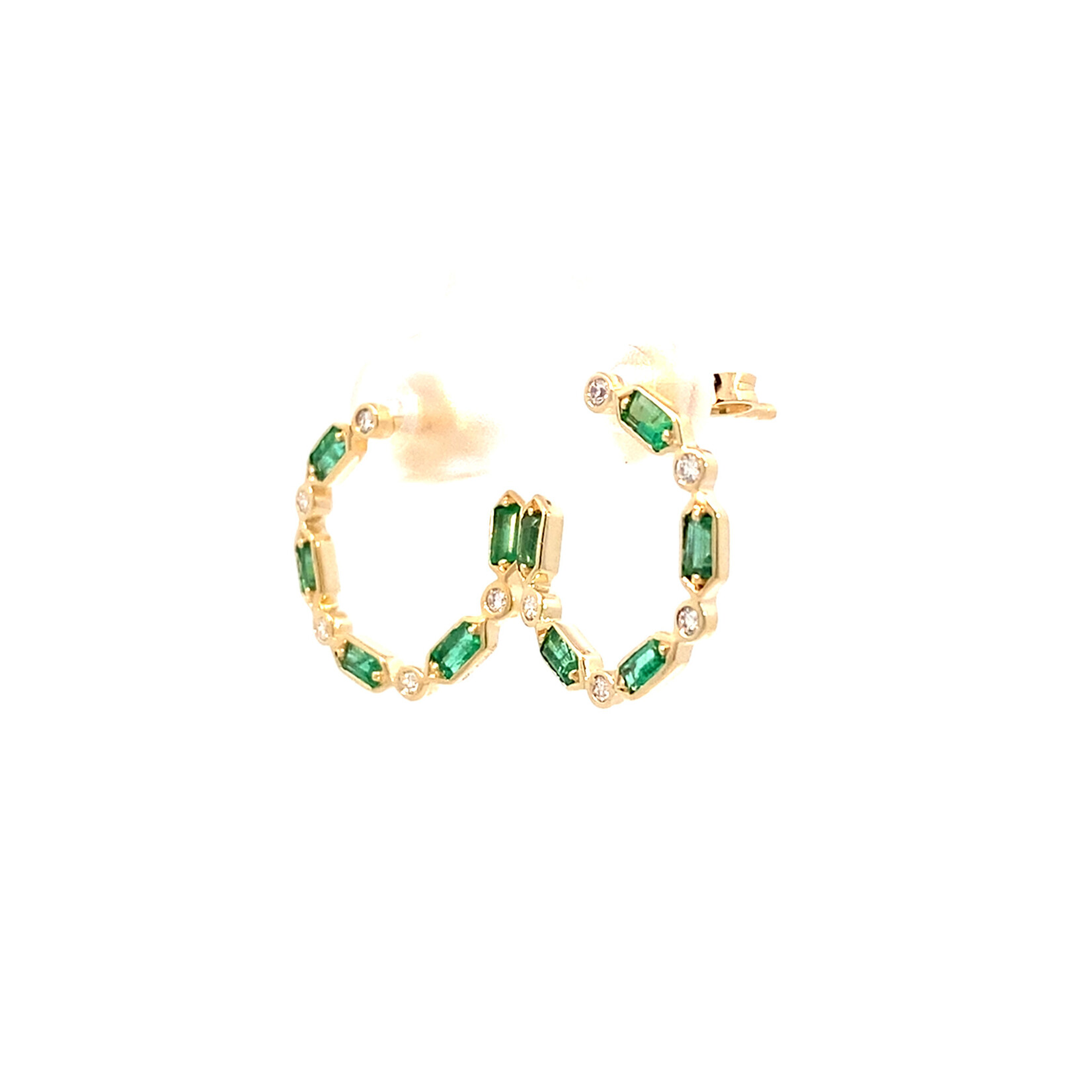 14K Yellow Gold Emerald & Diamond Hoops D.09ctw VS Em.47cts