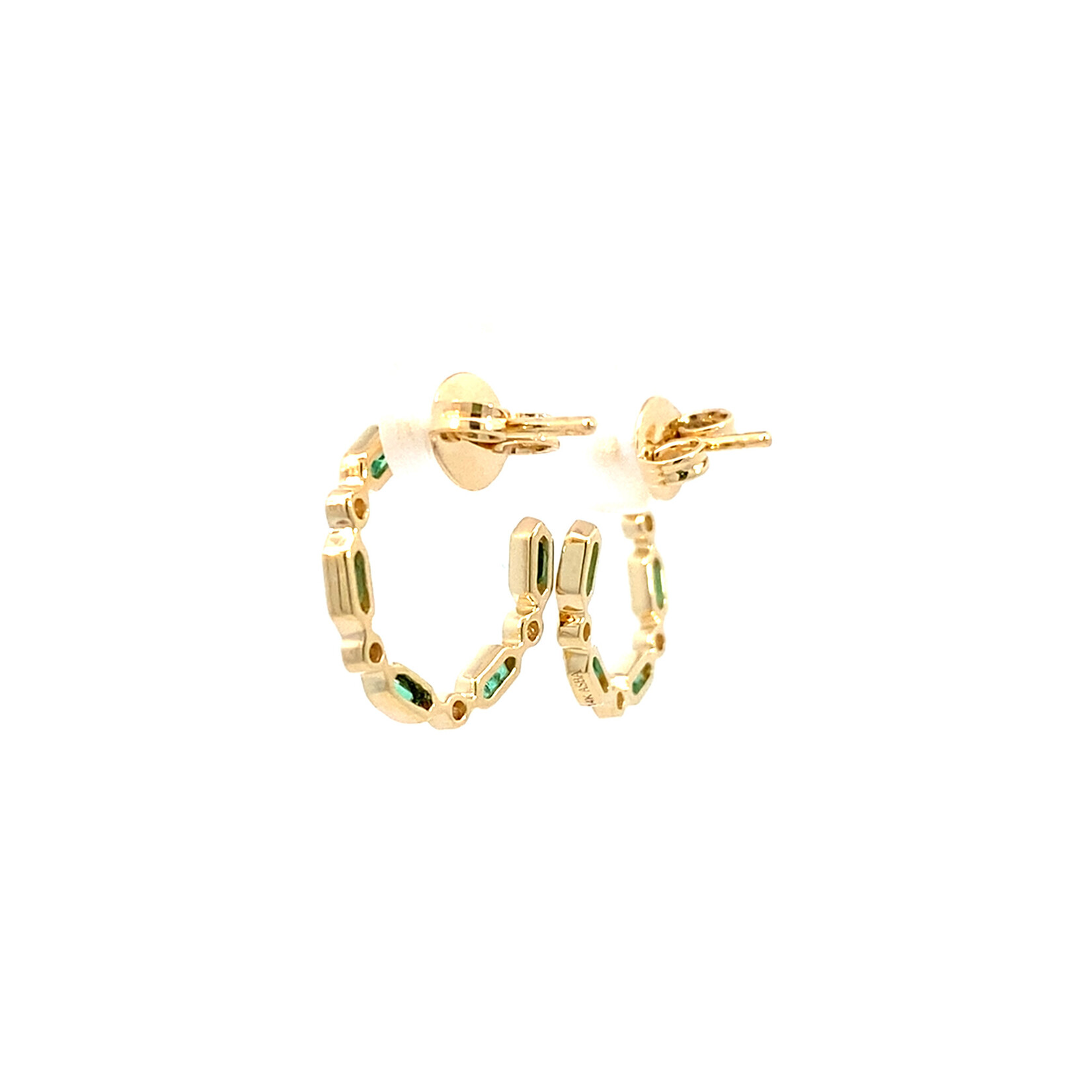 14K Yellow Gold Emerald & Diamond Hoops D.09ctw VS Em.47cts