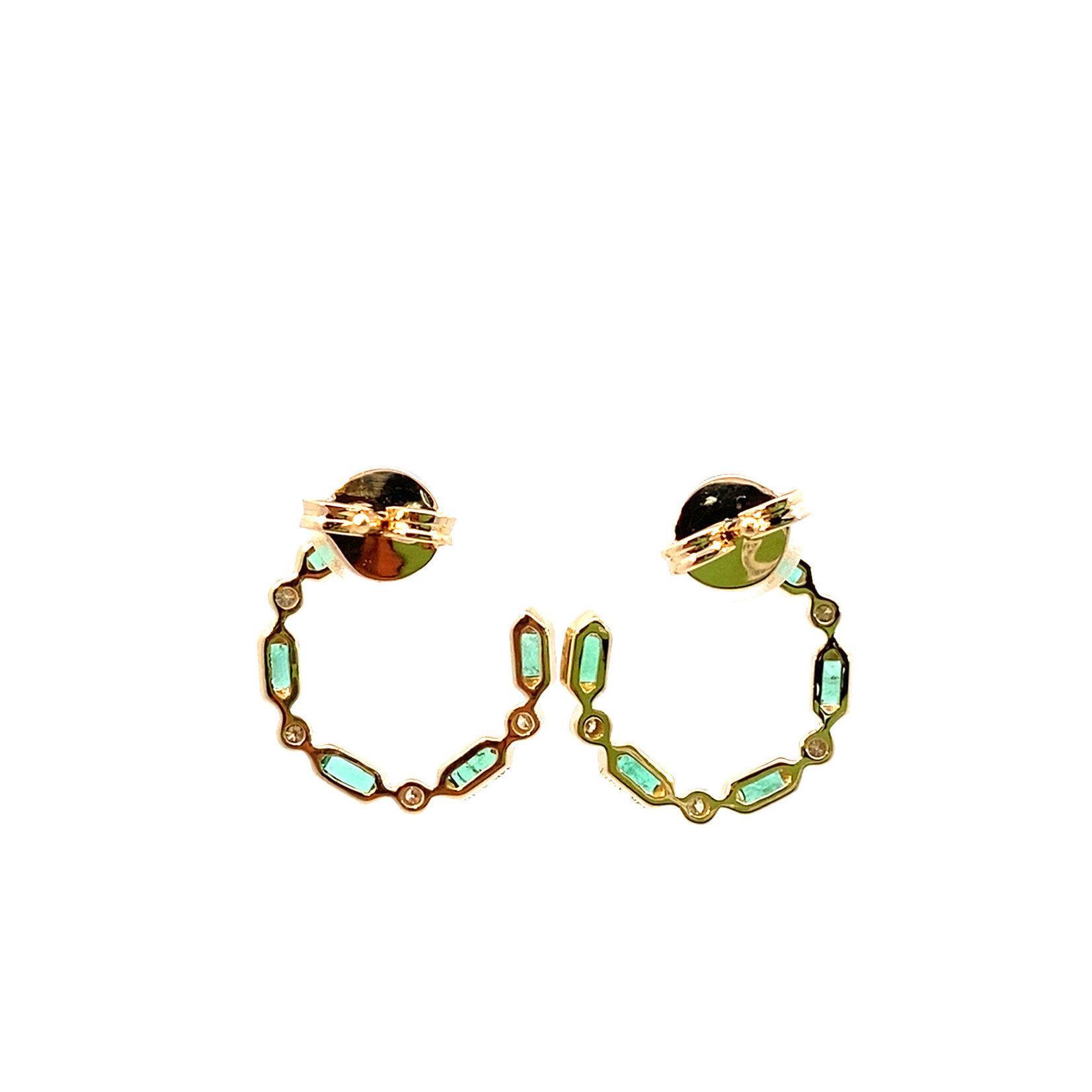 14K Yellow Gold Emerald & Diamond Hoops D.09ctw VS Em.47cts