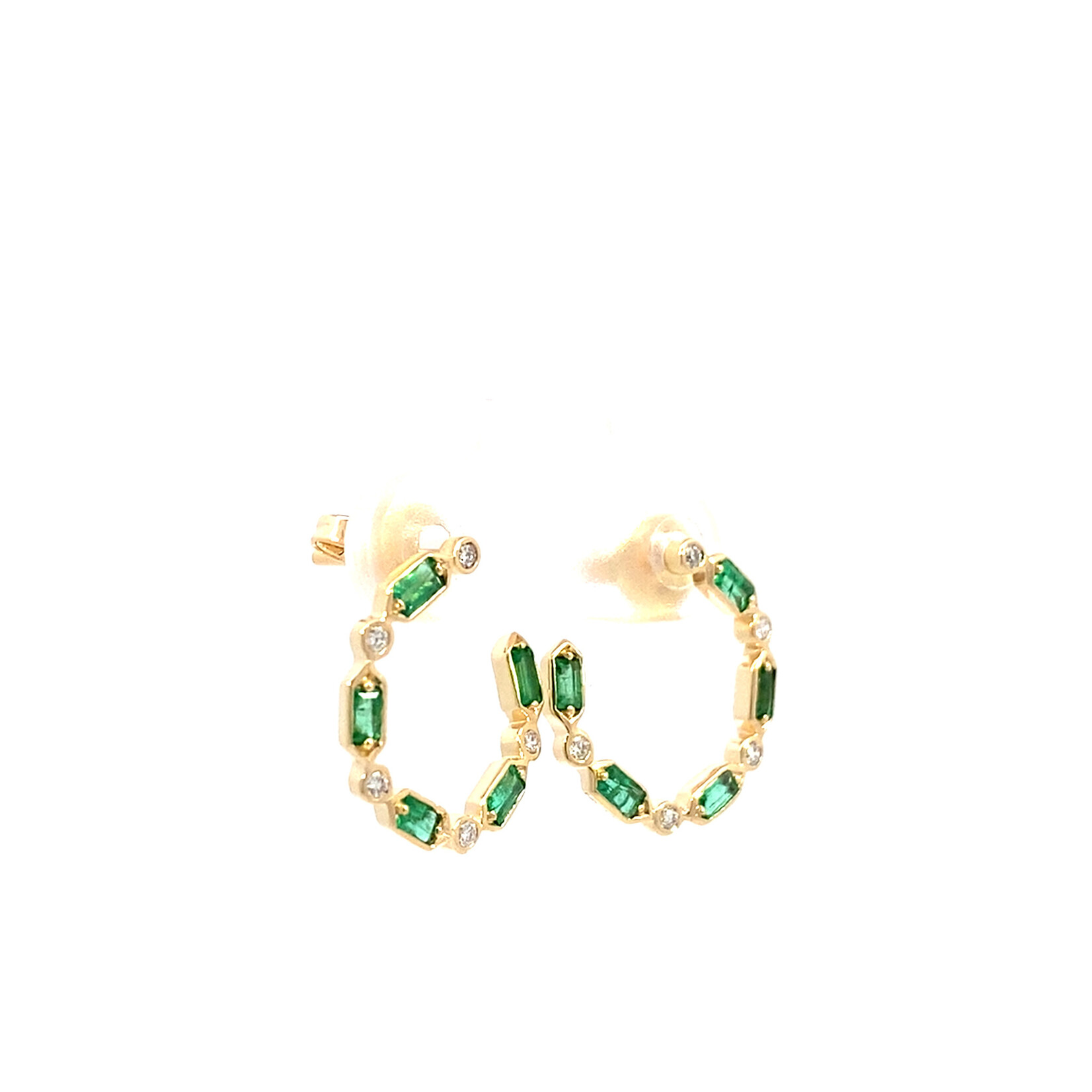 14K Yellow Gold Emerald & Diamond Hoops D.09ctw VS Em.47cts