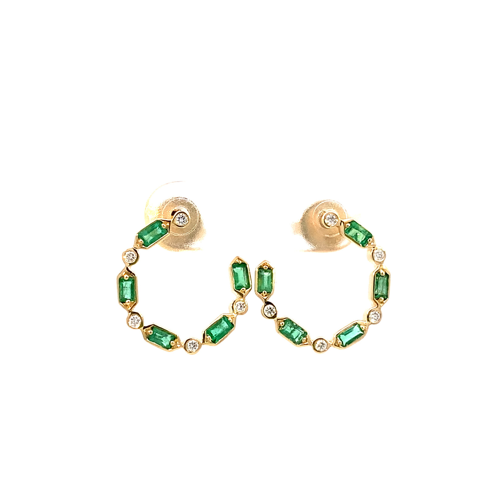 14K Yellow Gold Emerald & Diamond Hoops D.09ctw VS Em.47cts