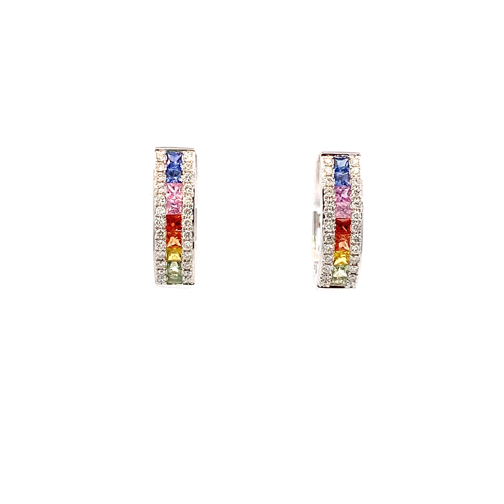 14K White Gold Multi Sapphire & Diamond Hoops  D.25ctw VS S.65ctw