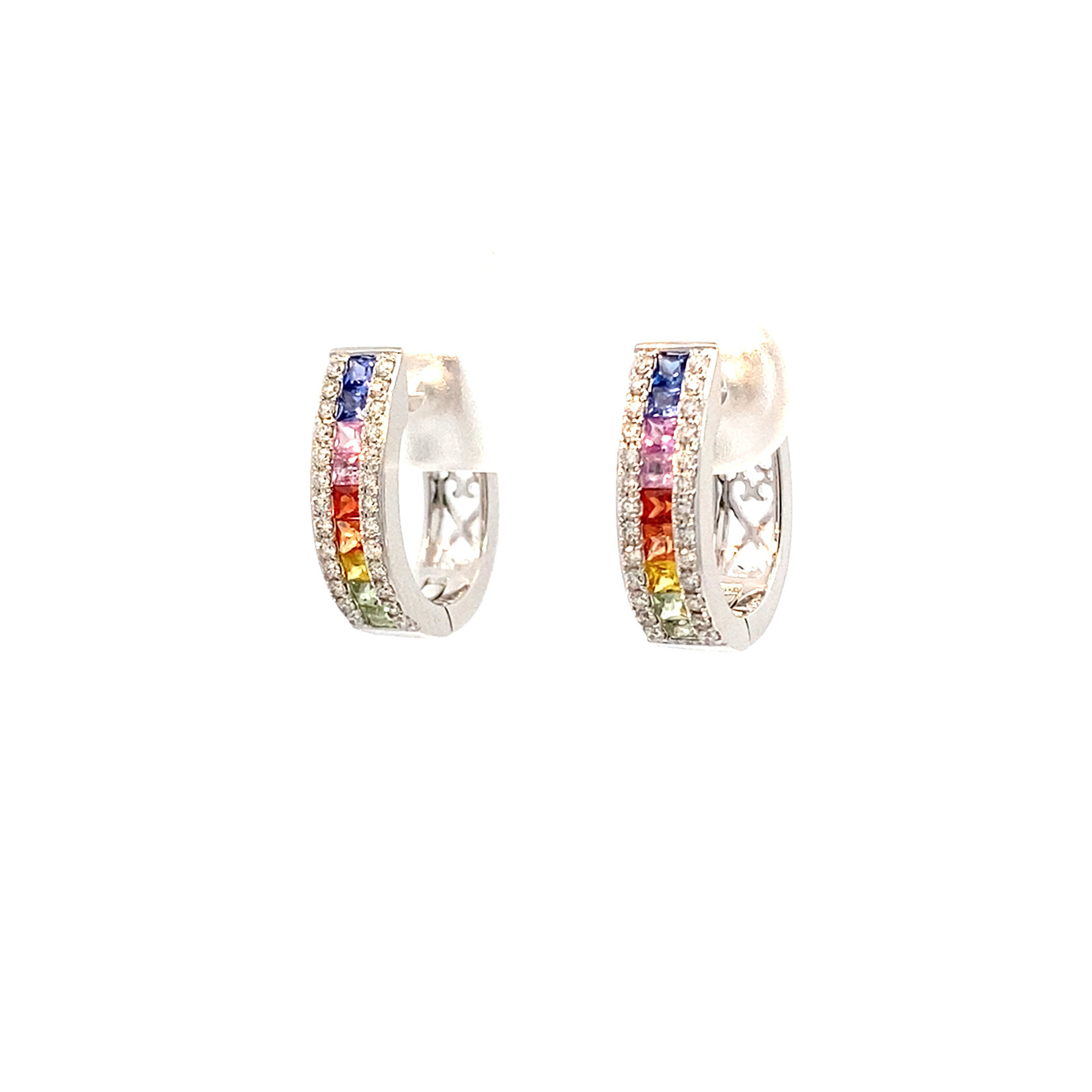 14K White Gold Multi Sapphire & Diamond Hoops  D.25ctw VS S.65ctw