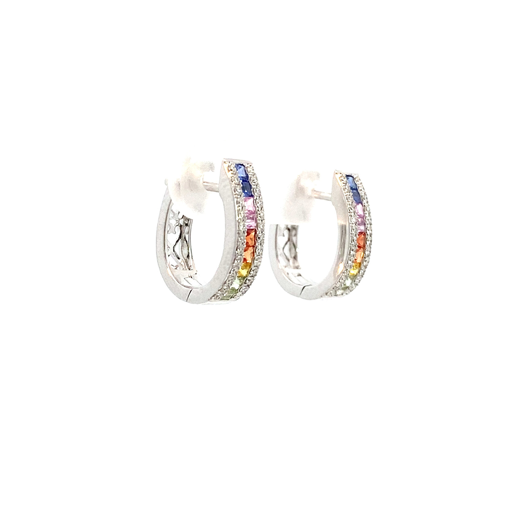 14K White Gold Multi Sapphire & Diamond Hoops  D.25ctw VS S.65ctw