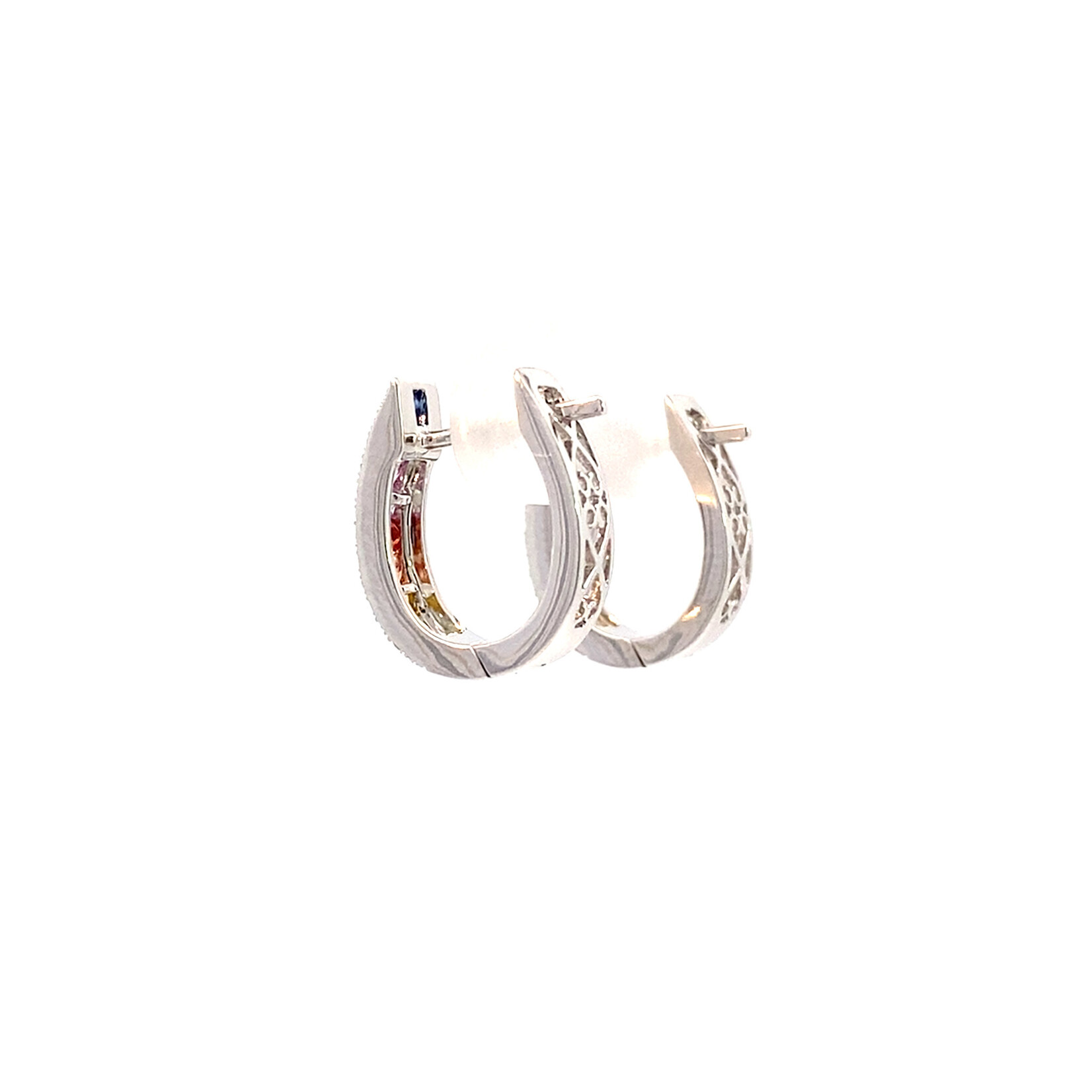 14K White Gold Multi Sapphire & Diamond Hoops  D.25ctw VS S.65ctw
