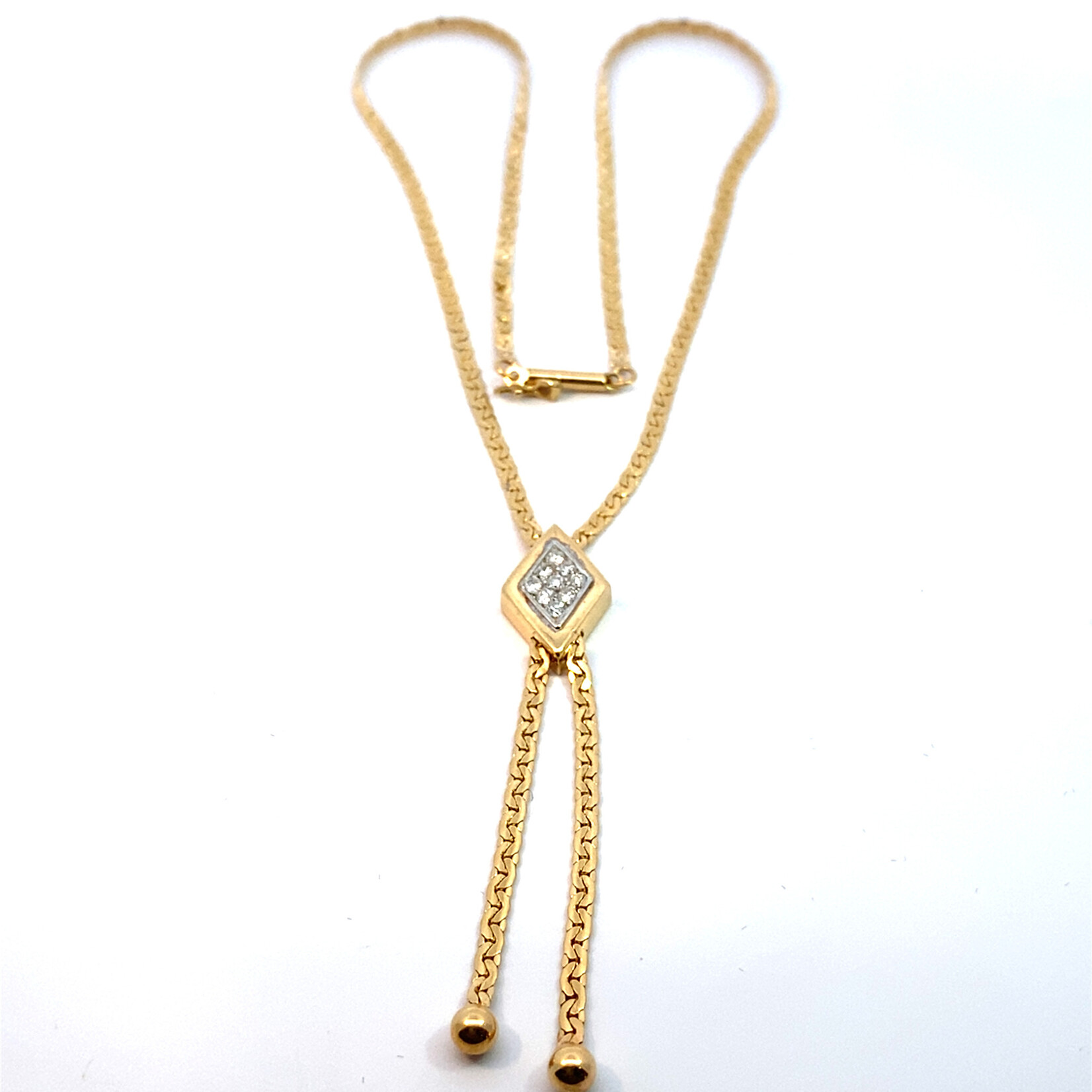 14K Yellow Gold 16" Diamond Lariat Bolo Necklace D+/-12ct G/H SI2