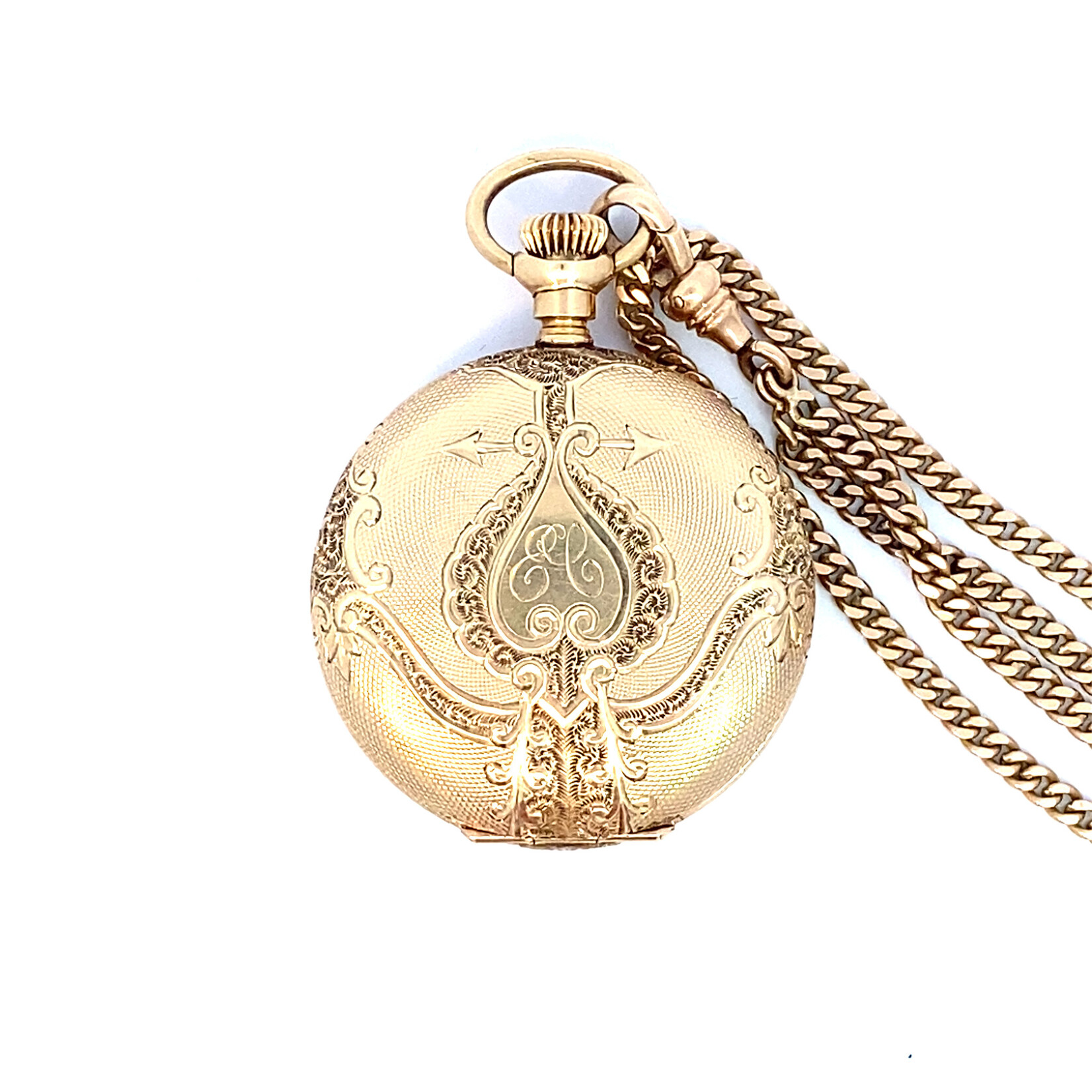 14K Yellow Gold Waltham Pocket Watch on 24" Curb Chain Circa 1900's