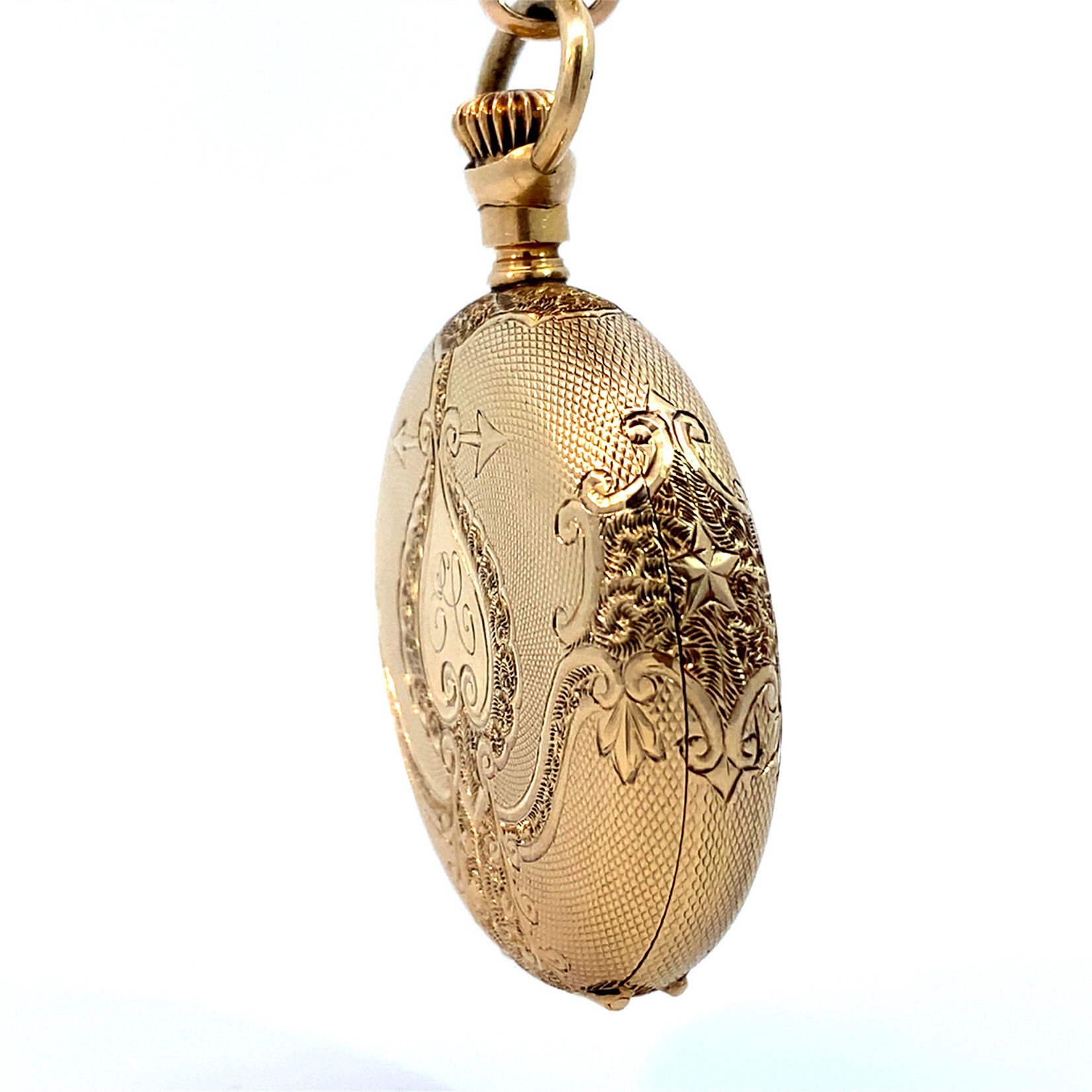 14K Yellow Gold Waltham Pocket Watch on 24" Curb Chain Circa 1900's