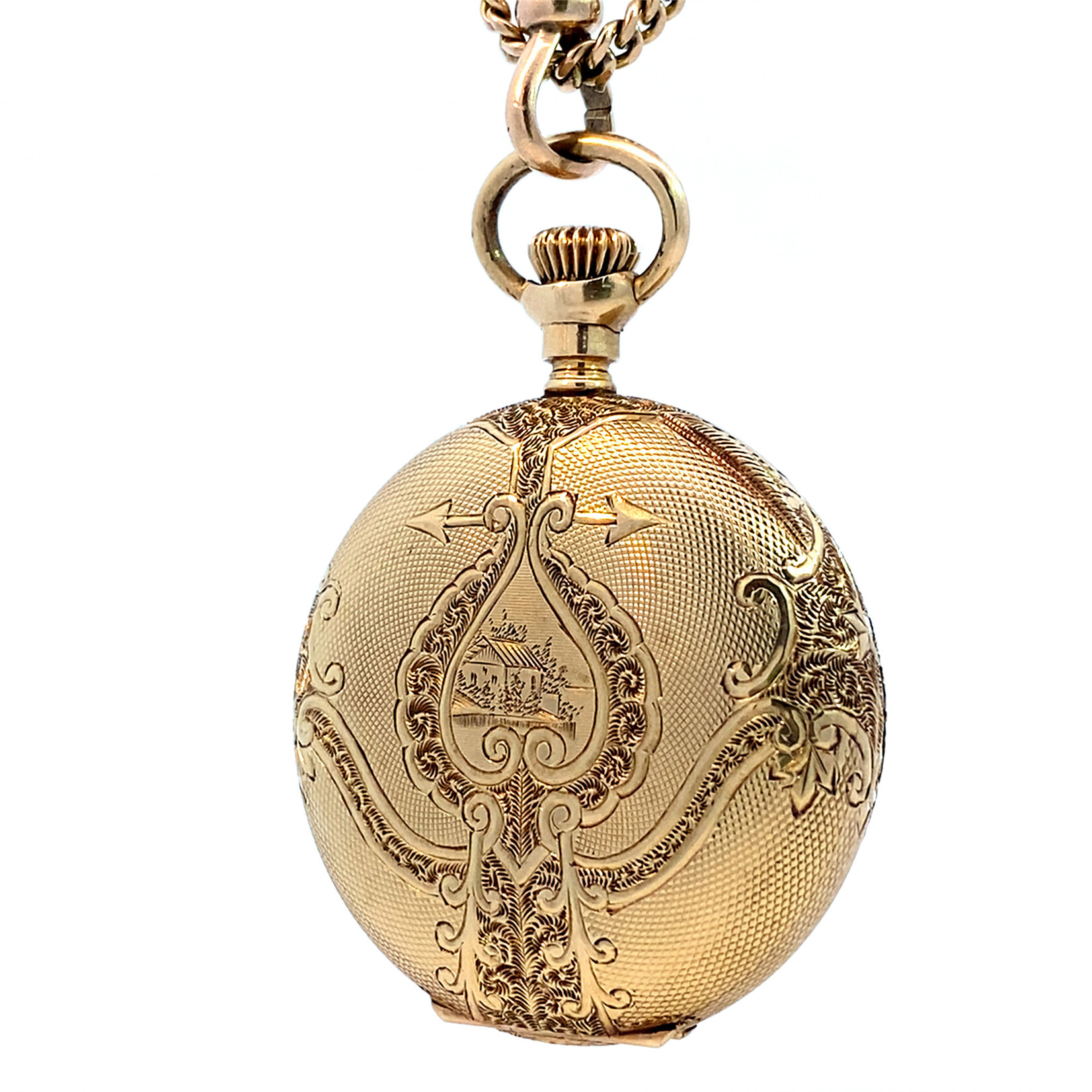 14K Yellow Gold Waltham Pocket Watch on 24" Curb Chain Circa 1900's