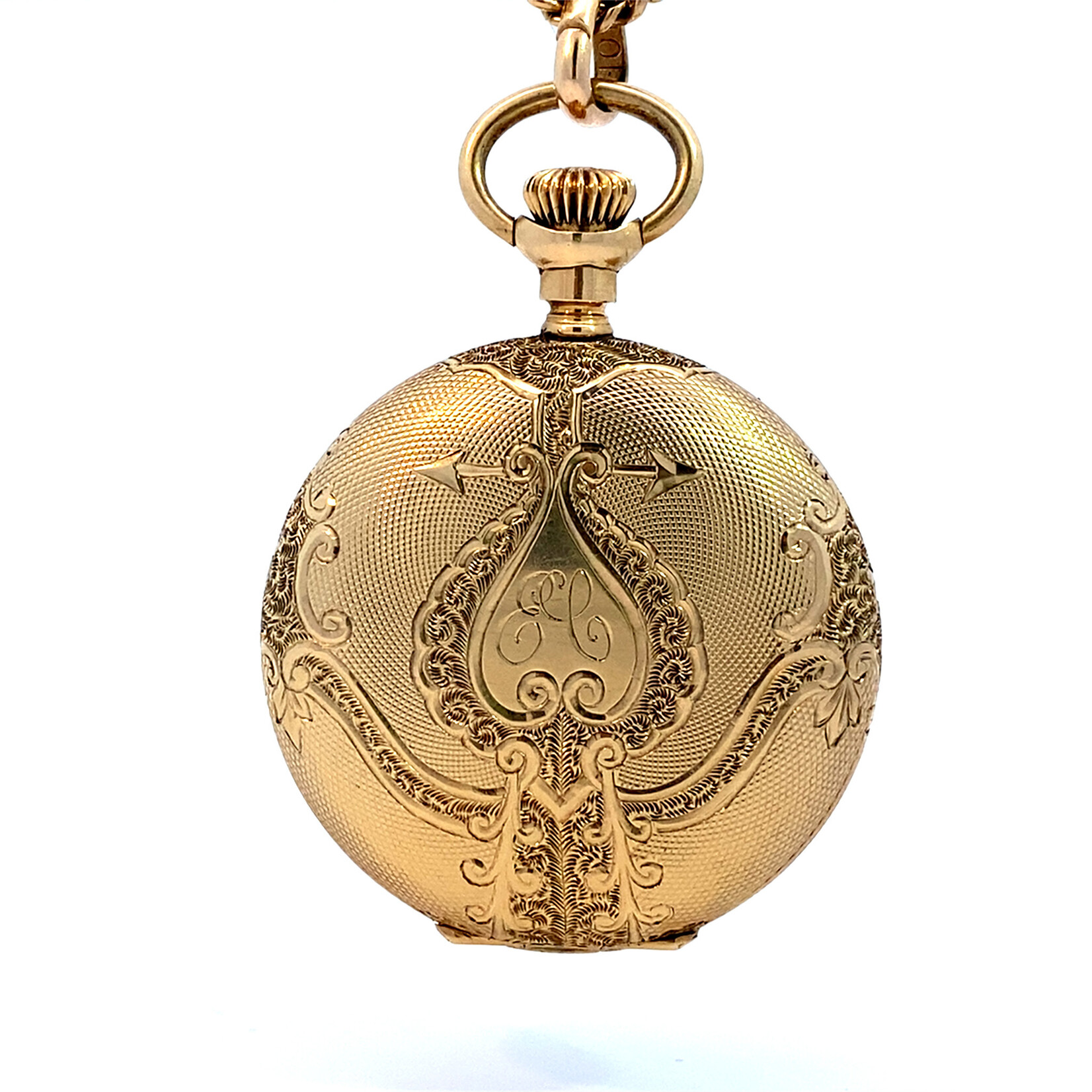 14K Yellow Gold Waltham Pocket Watch on 24" Curb Chain Circa 1900's