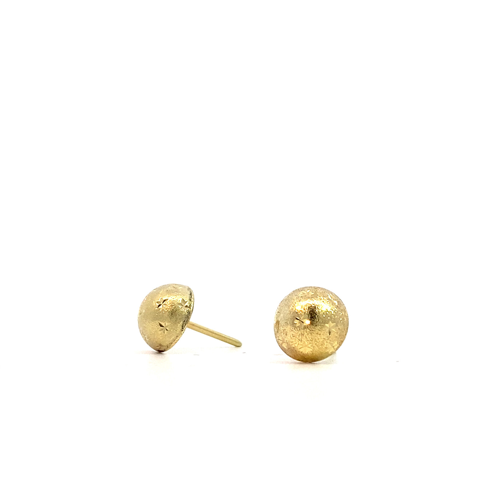14K Yellow Gold Hollow Dome Earrings with diamond cut Stars