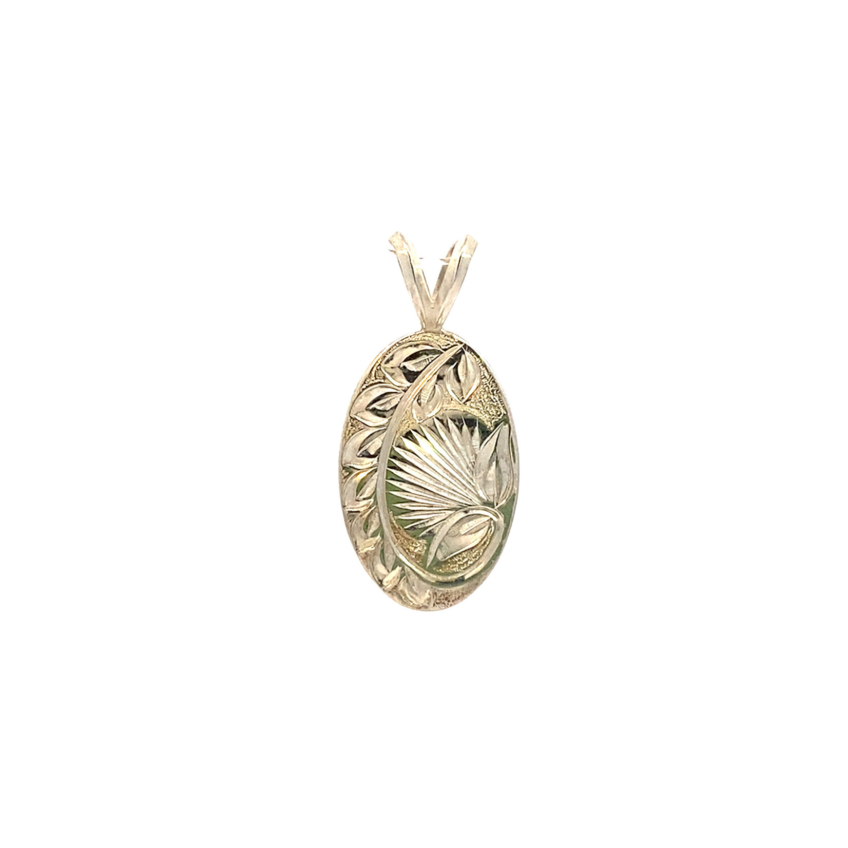 Sterling Silver 19x12.25 Oval Lehua Blossom Pendant