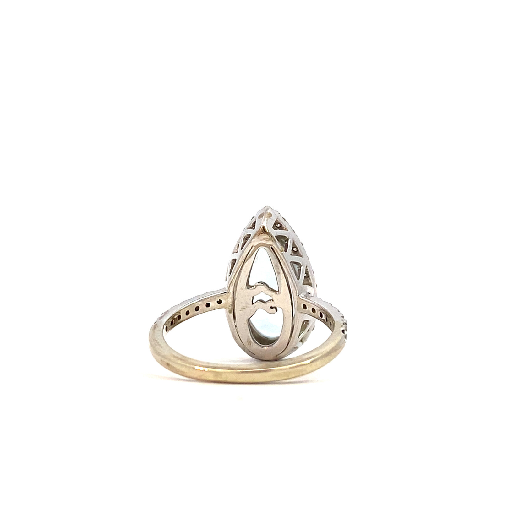 14K White Gold Aqua Diamond Halo Ring sz5 D+/-.78ctw