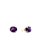14K Yellow Gold  8x6mm Checkerboard Amethyst Studs