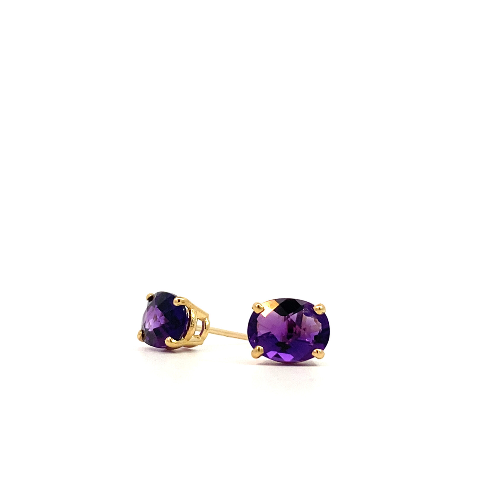 14K Yellow Gold  8x6mm Checkerboard Amethyst Studs