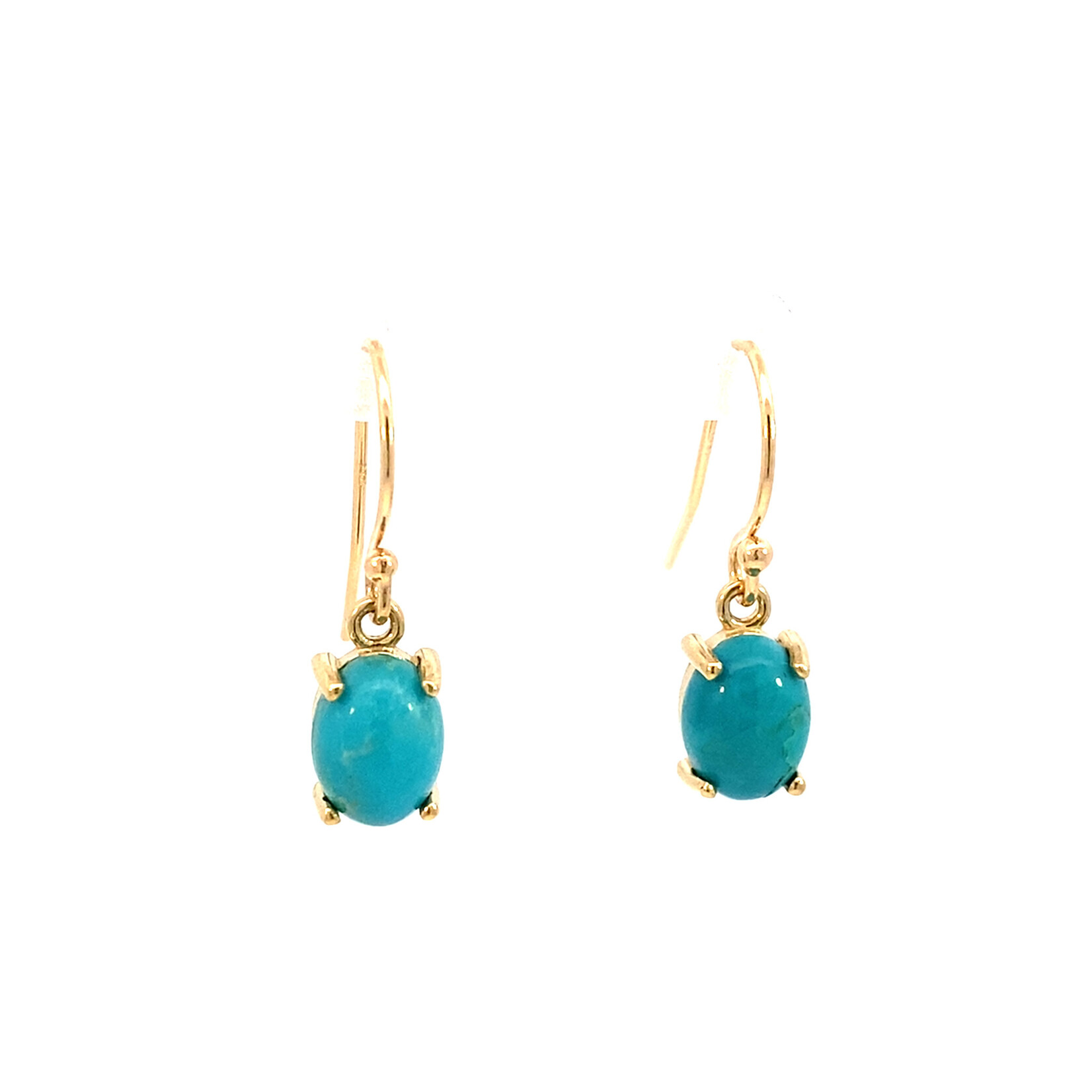 14K Yellow Gold 8x6mm Turquoise Cabochon Dangles