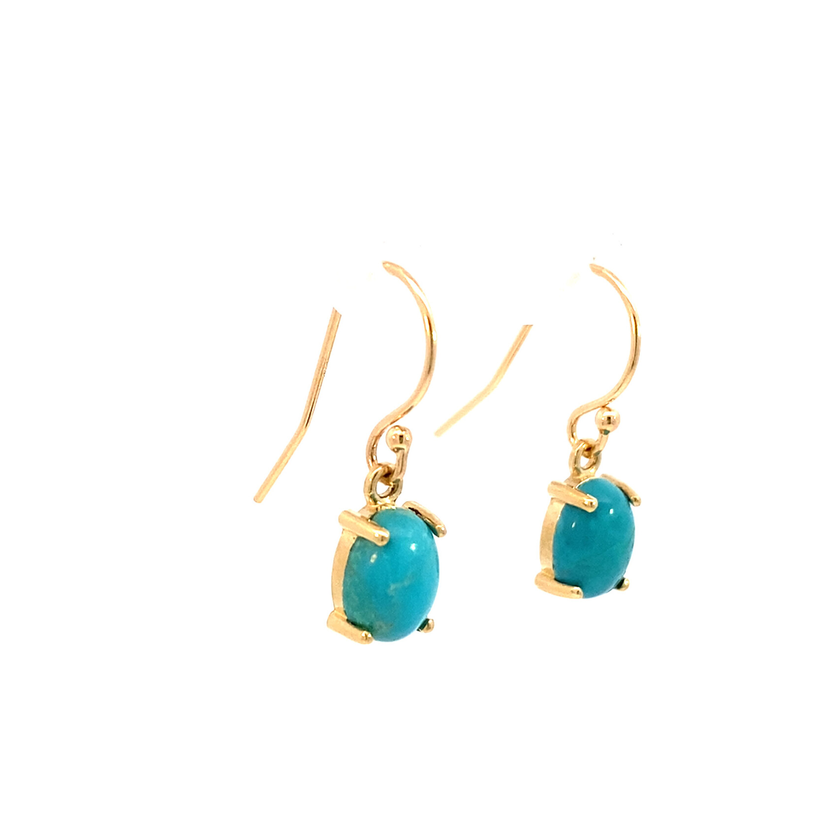 14K Yellow Gold 8x6mm Turquoise Cabochon Dangles