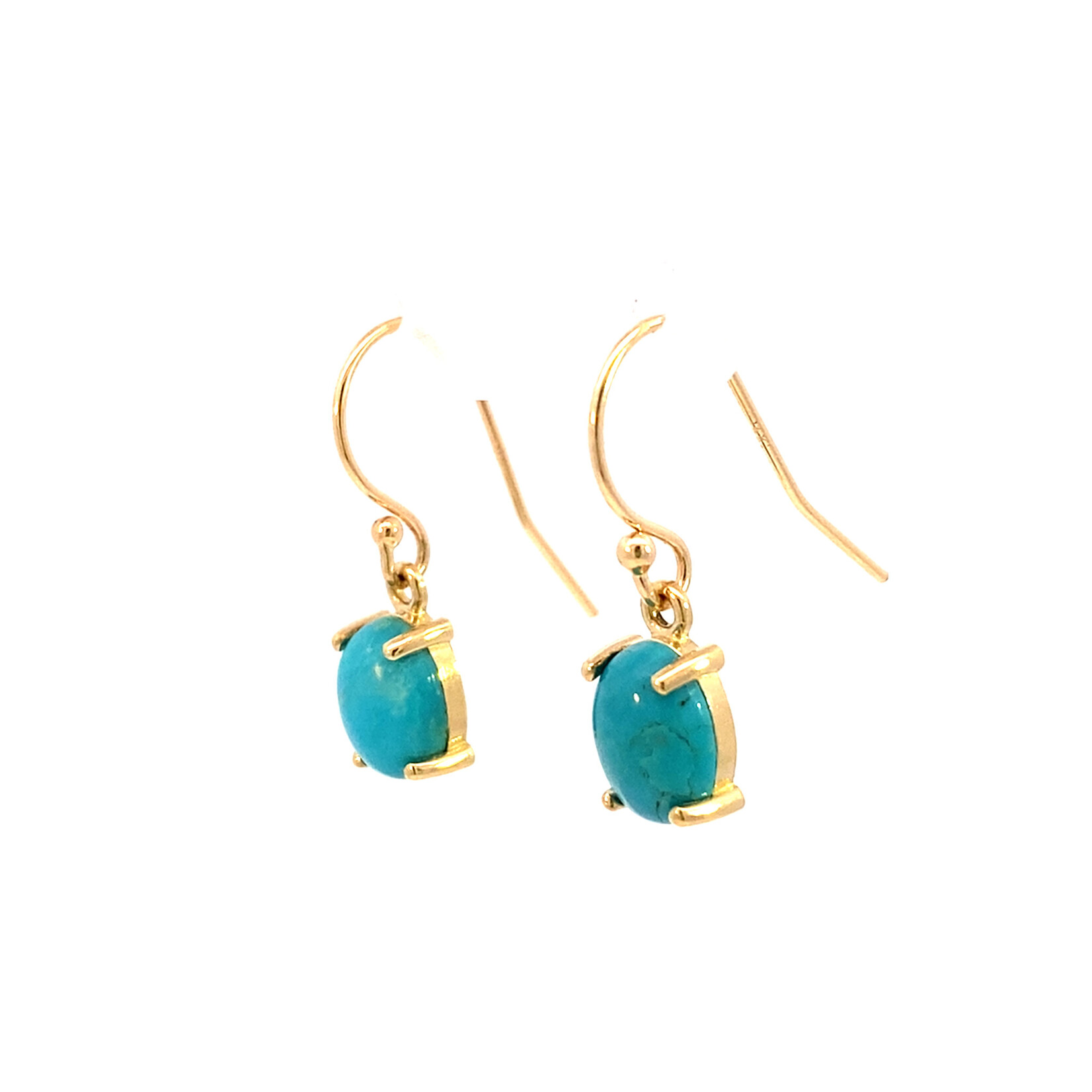 14K Yellow Gold 8x6mm Turquoise Cabochon Dangles