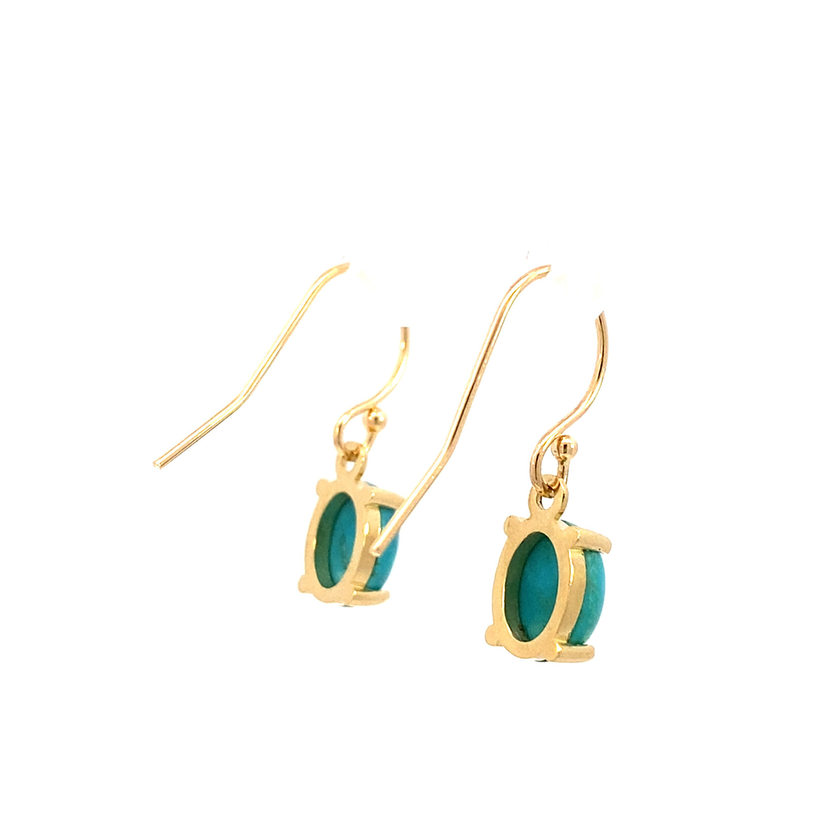 14K Yellow Gold 8x6mm Turquoise Cabochon Dangles