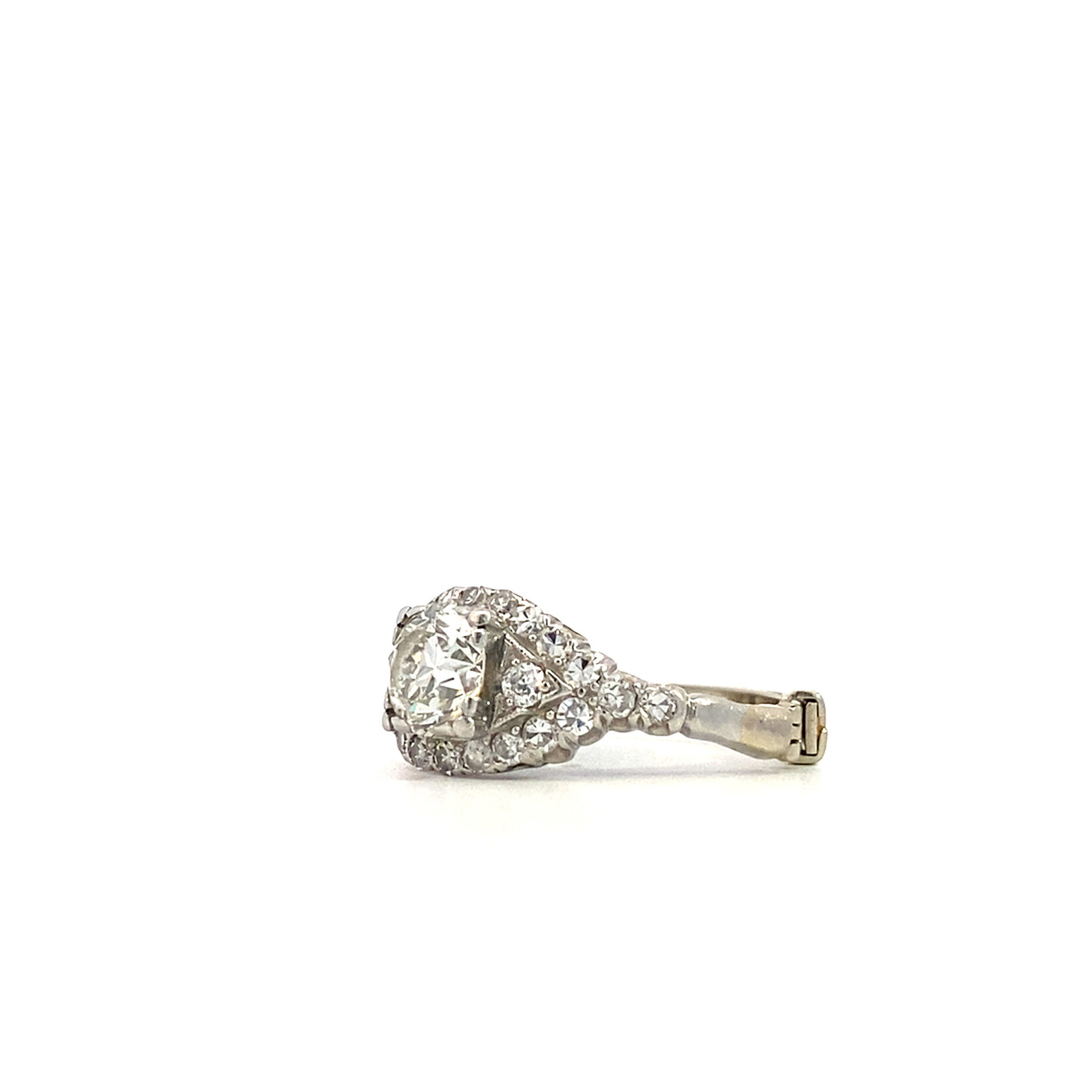 14K White Gold Diamond Engagement Ring with adjustable Shank sz7 D+/-1ct Art Deco Era