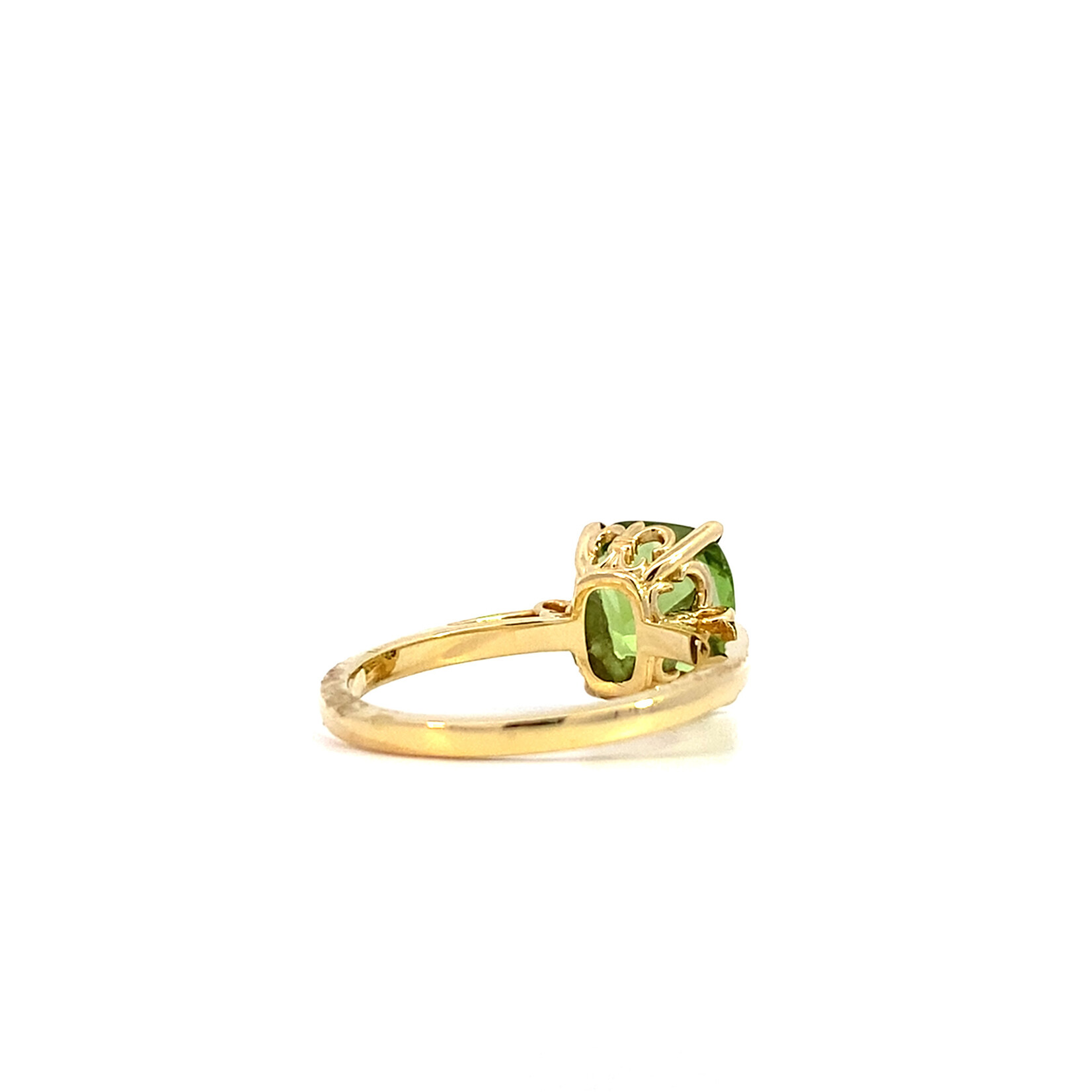 14K Yellow Gold Burmese Cushion Peridot Ring 3ct sz7.25