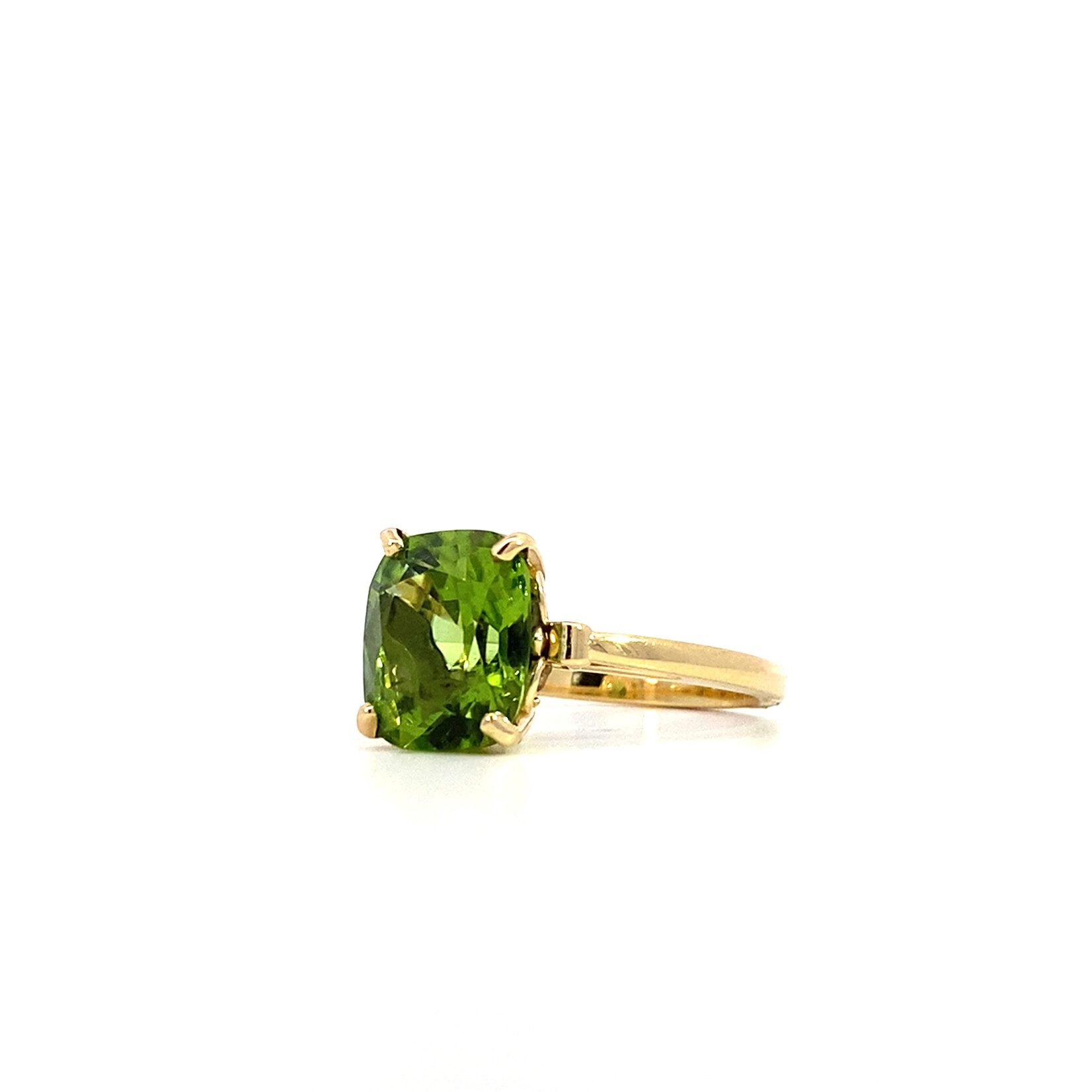 14K Yellow Gold Burmese Cushion Peridot Ring 3ct sz7.25