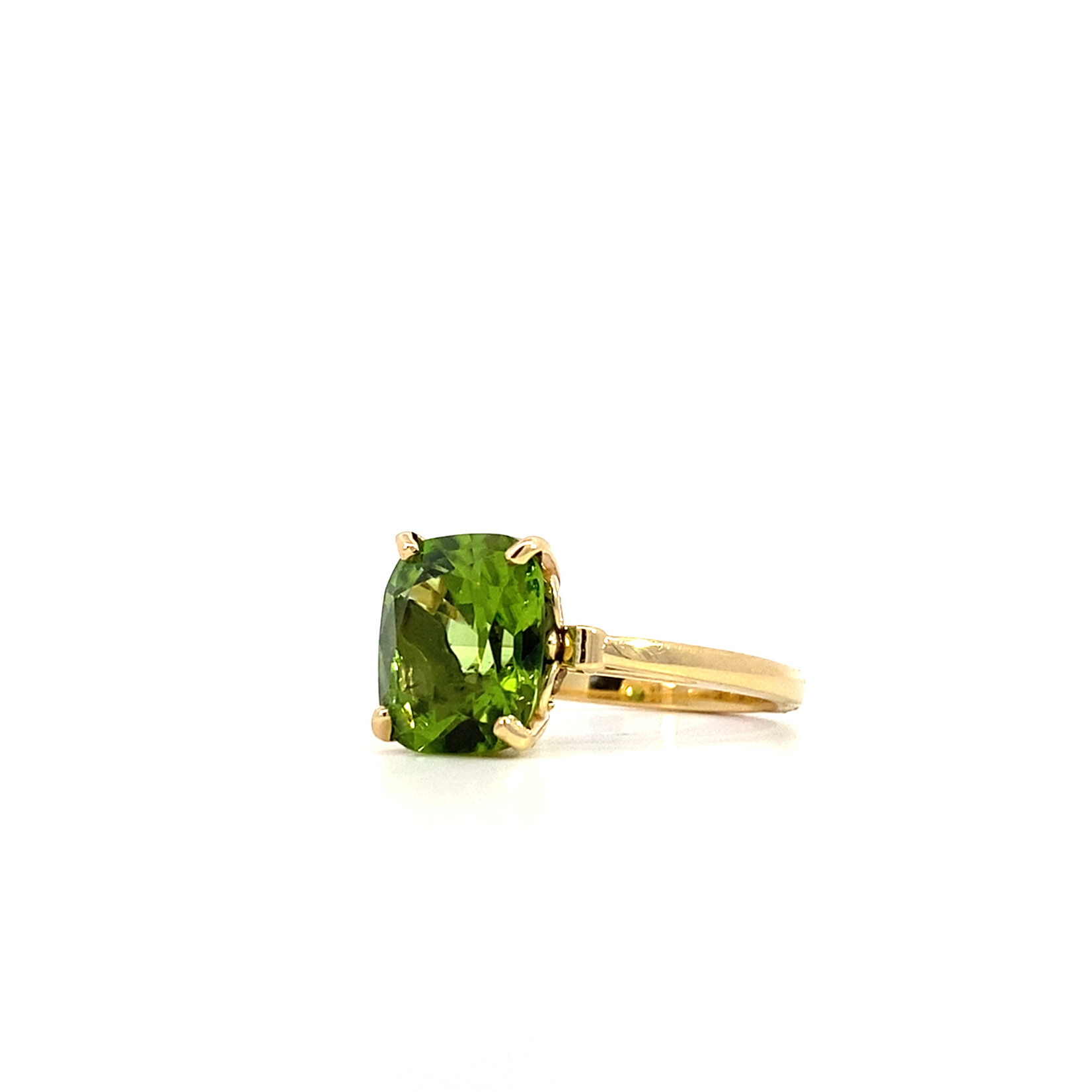 14K Yellow Gold Burmese Cushion Peridot Ring 3ct sz7.25