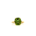 14K Yellow Gold Burmese Cushion Peridot Ring 3ct sz7.25