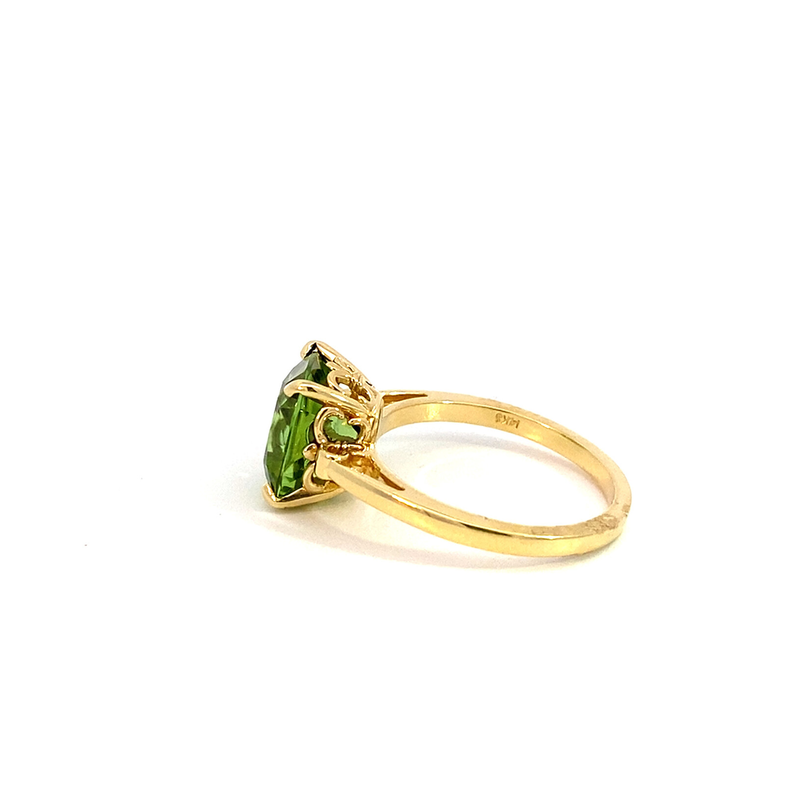 14K Yellow Gold Burmese Cushion Peridot Ring 3ct sz7.25
