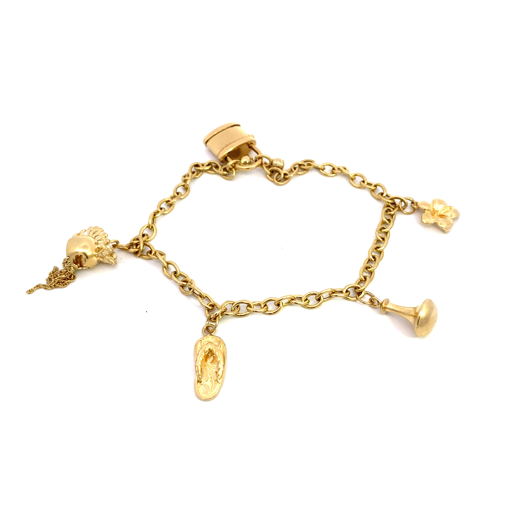 14K Yellow Gold 8" Hawaiian Charm Bracelet with Articulated Padlock Clasp