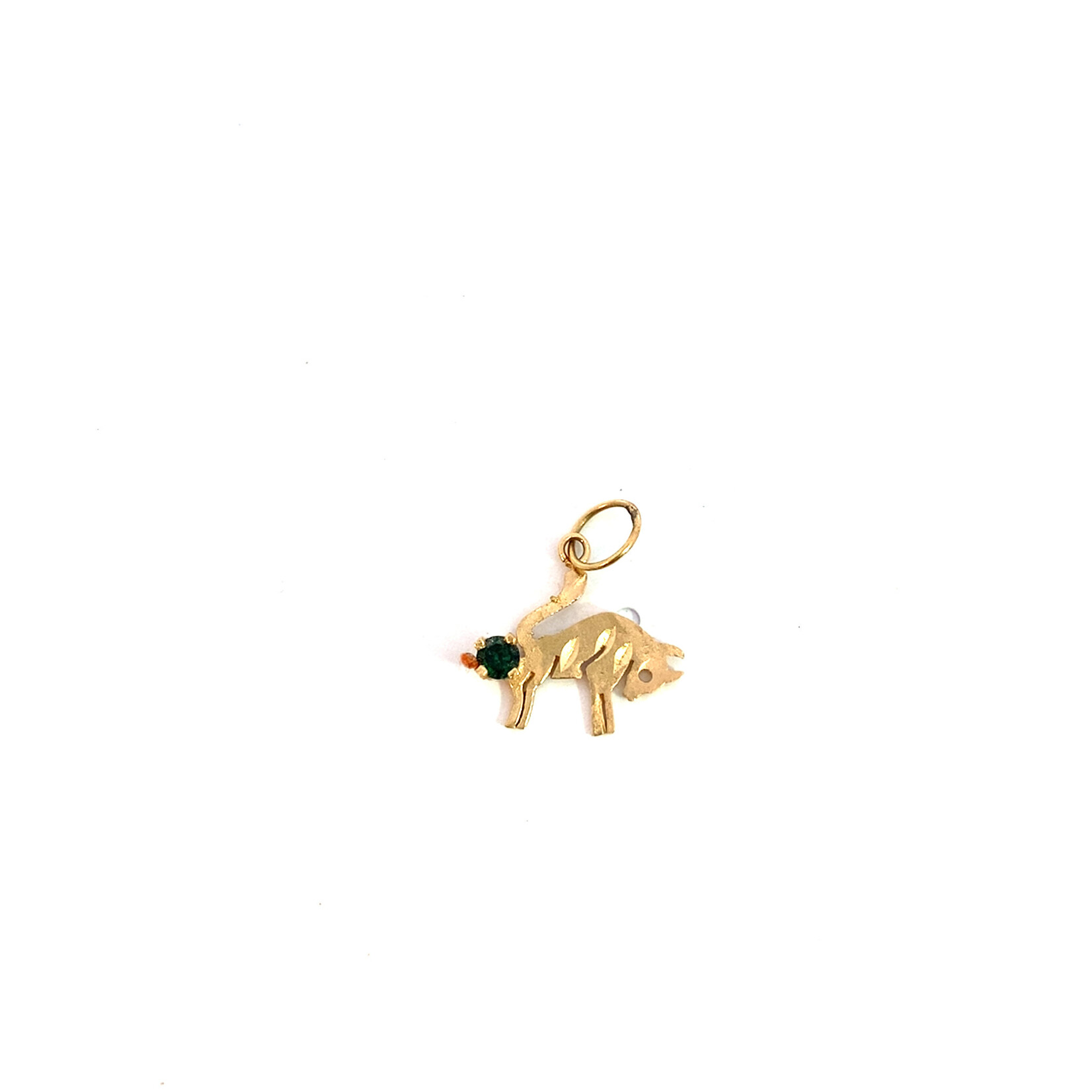 14K Yellow Gold Bull Charm with Green Stone