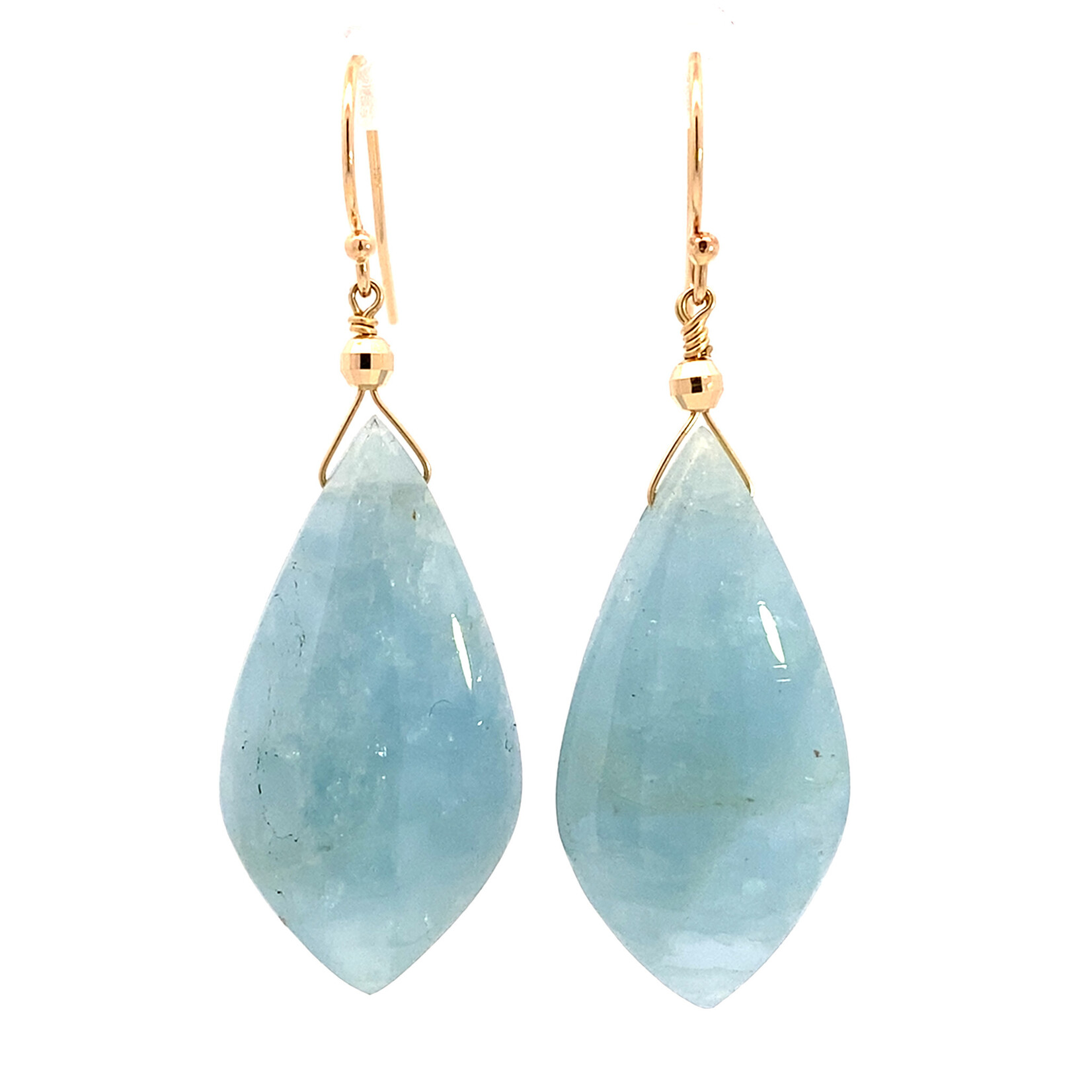 14K Yellow Gold Milky Aqua Dangles