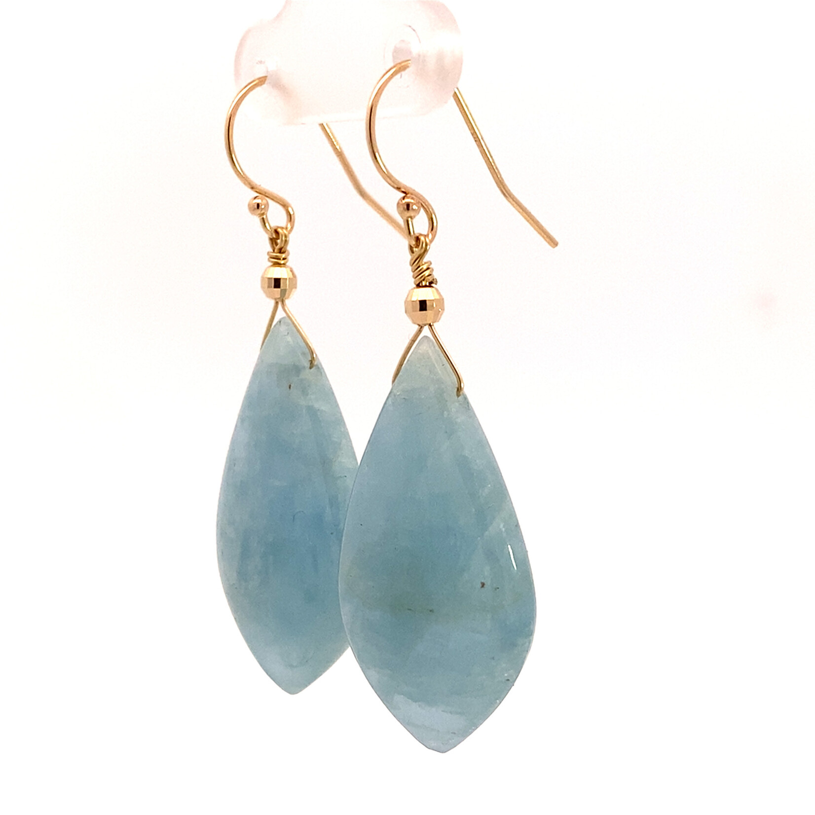 14K Yellow Gold Milky Aqua Dangles