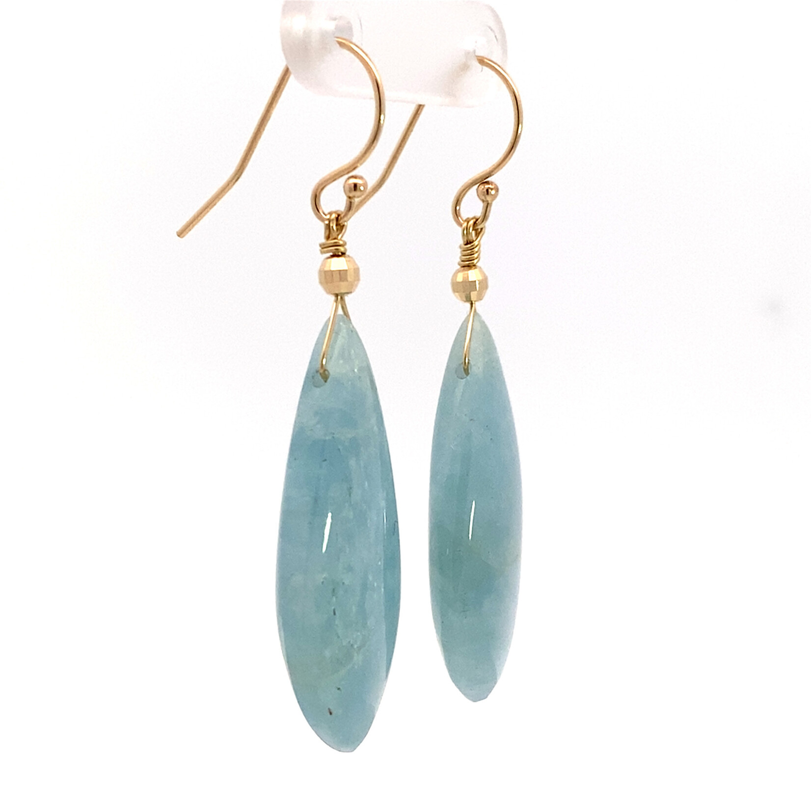 14K Yellow Gold Milky Aqua Dangles