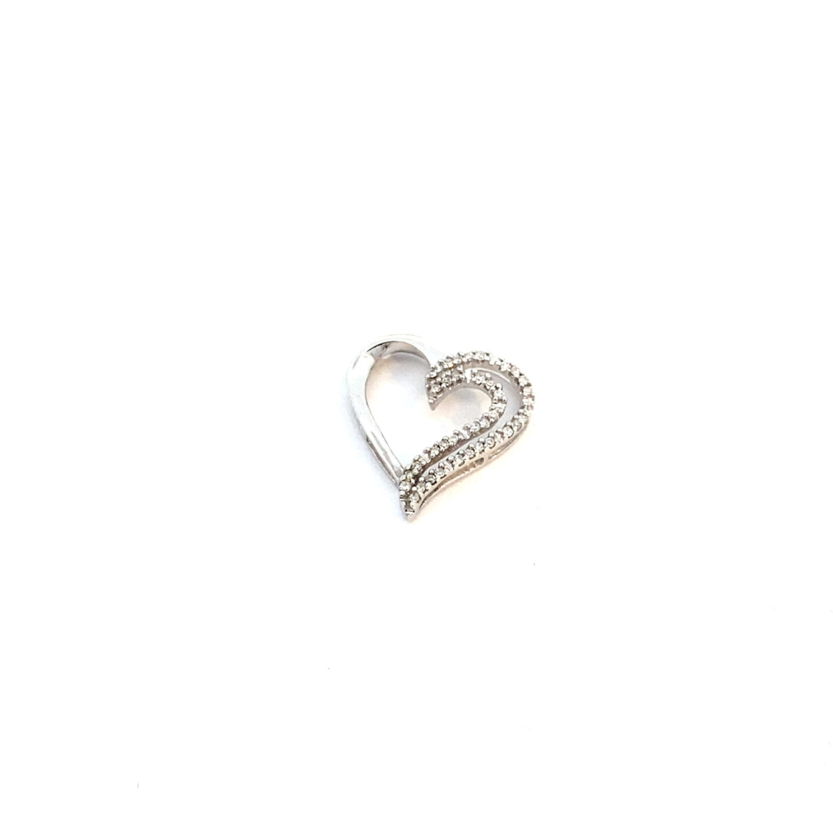 14K White Gold White Stone Heart Pendant