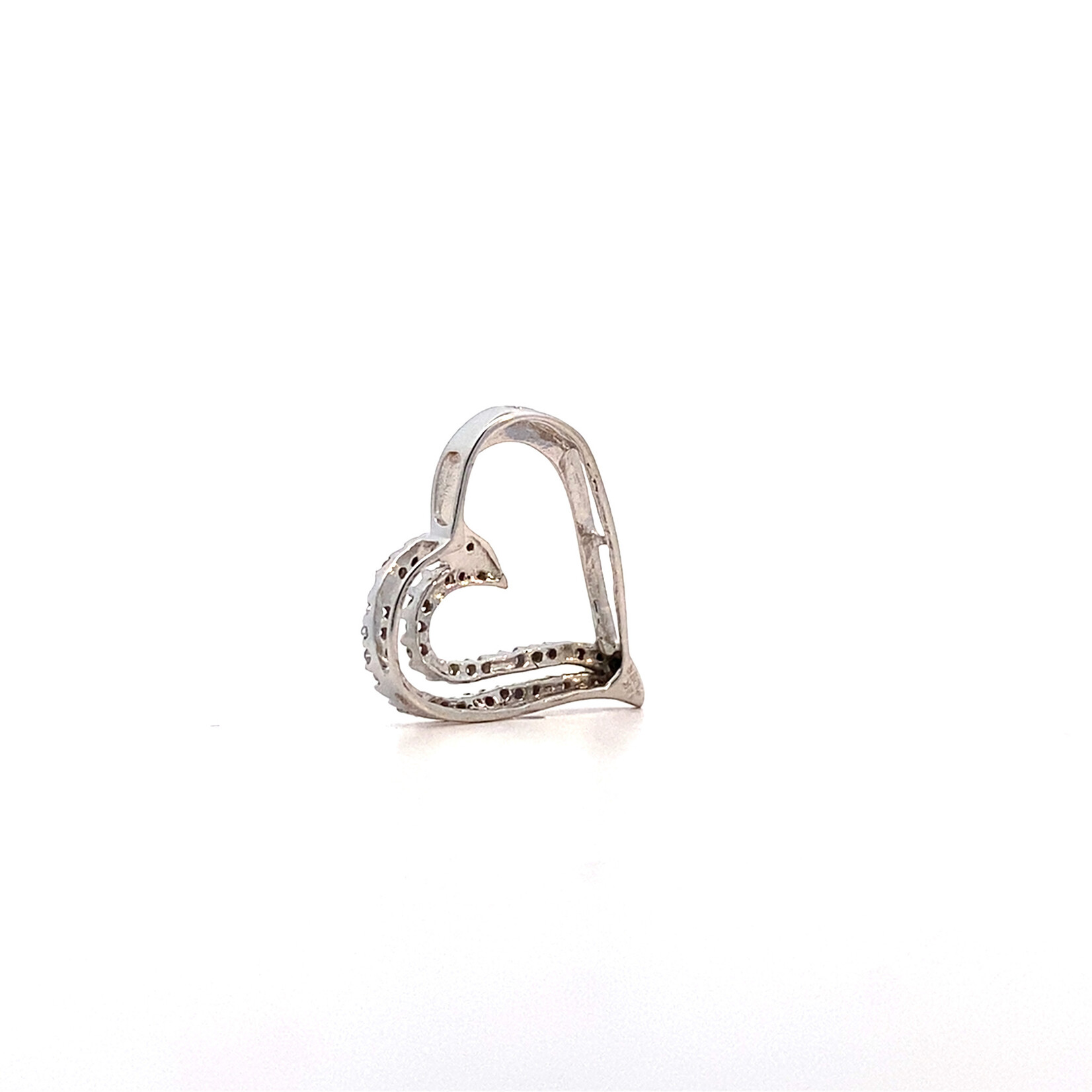 14K White Gold White Stone Heart Pendant