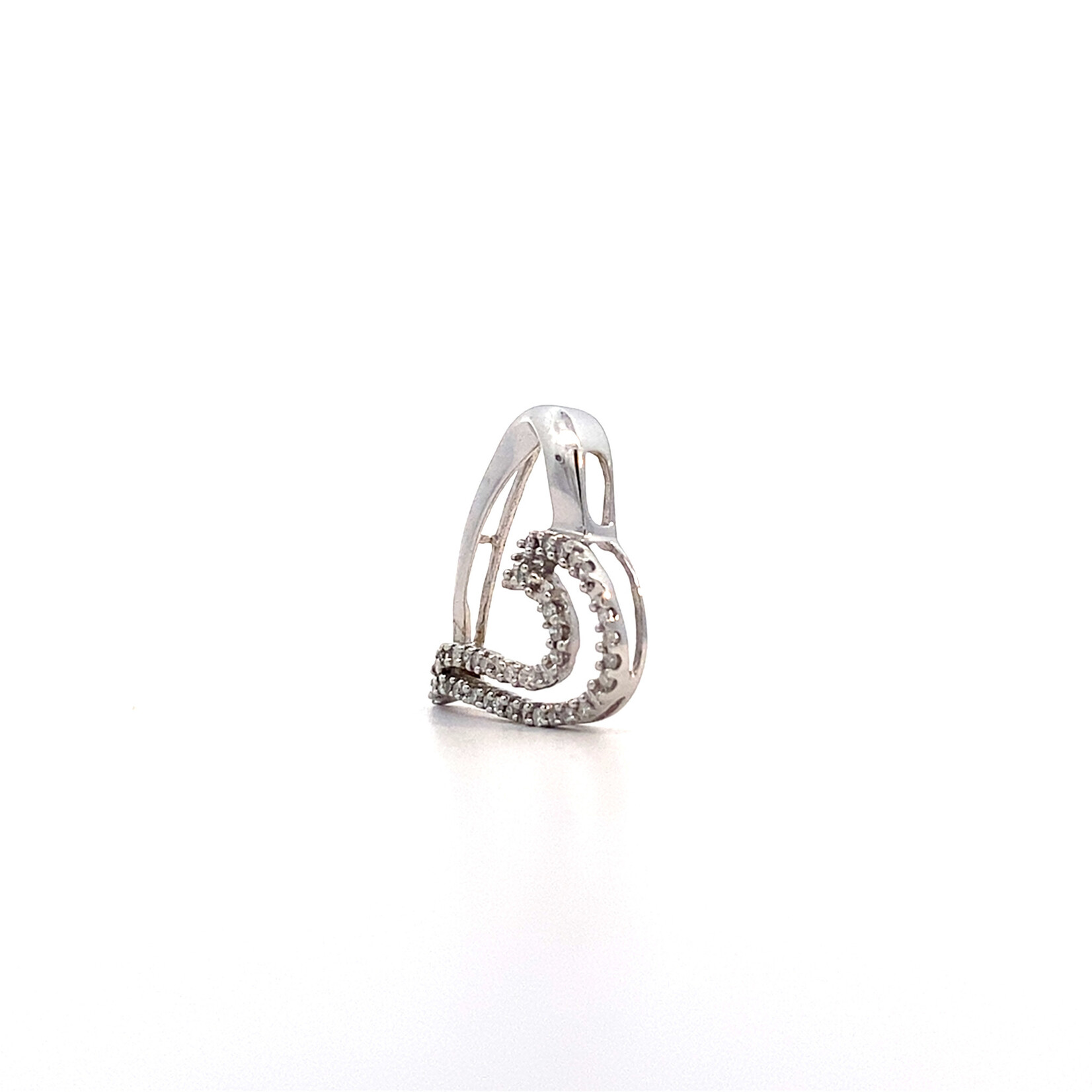14K White Gold White Stone Heart Pendant